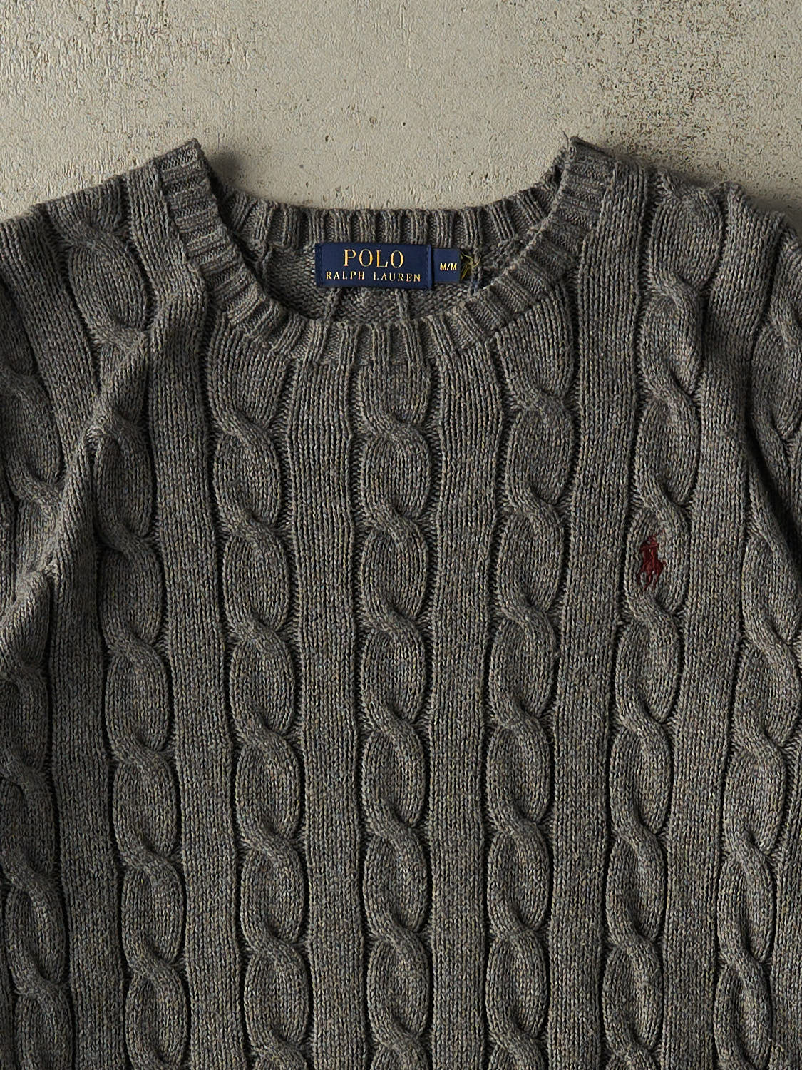 Vintage Y2K Grey Polo Cable Knit (S/M) - Image 2