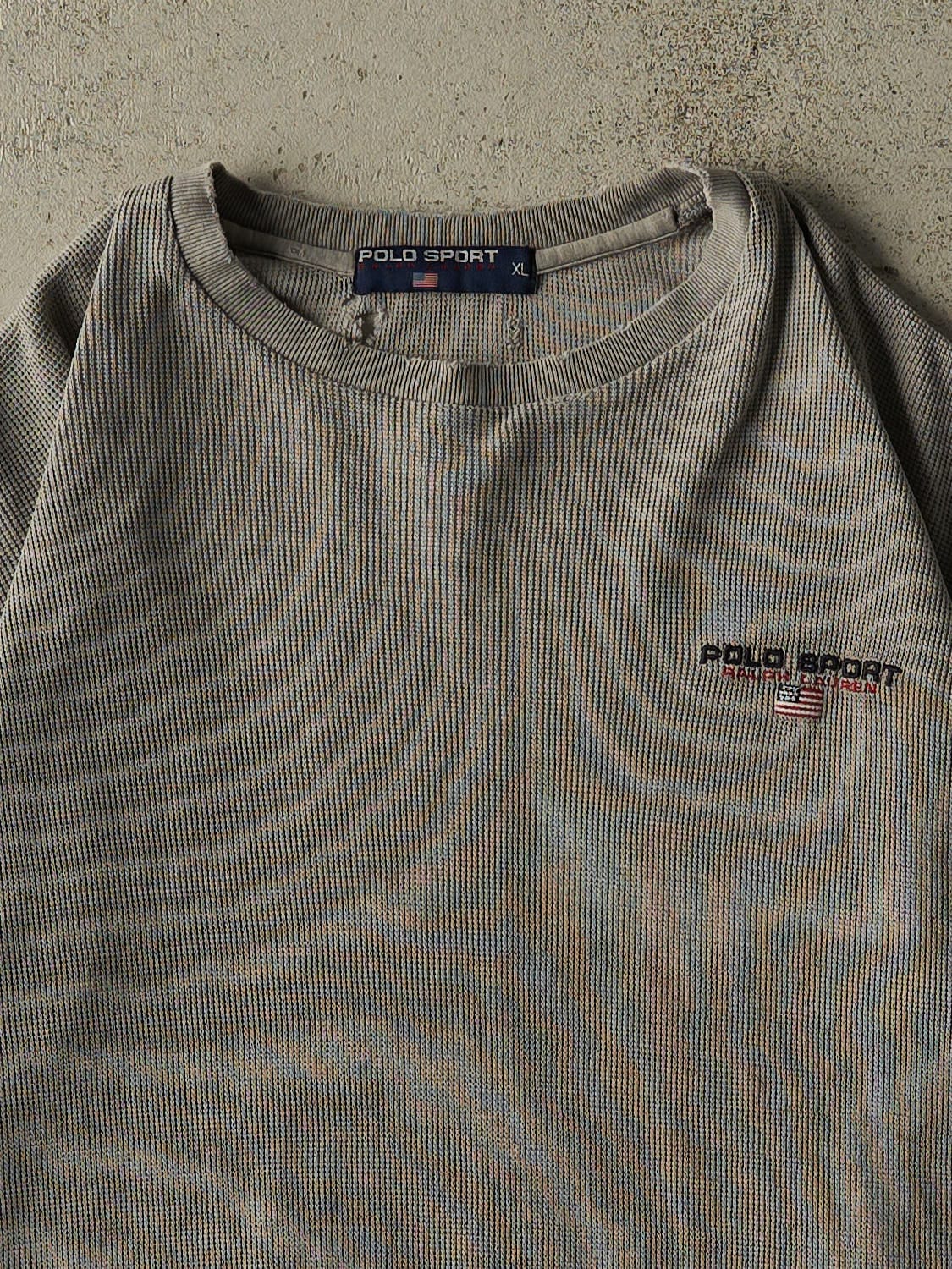 Vintage 90s Grey Polo Sport Ralph Lauren Thermal Tee (L/XL) - Image 2