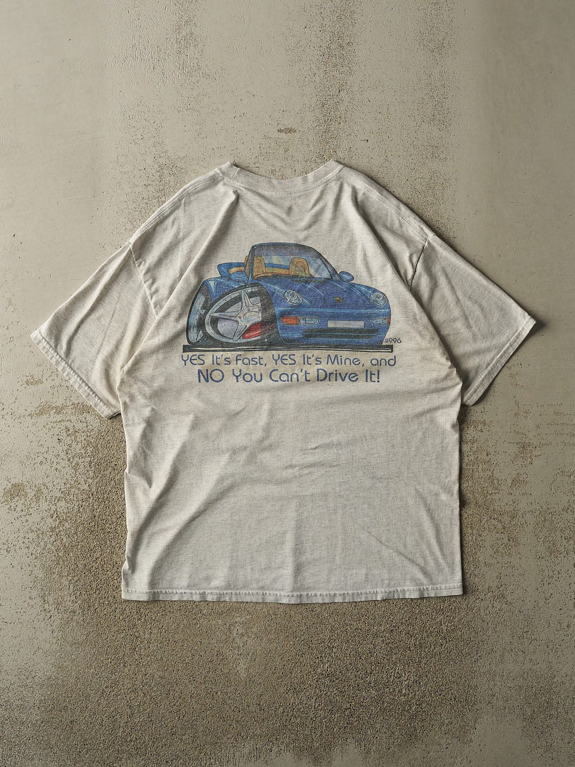 Vintage 90s Grey Porsche "No You Can't Drive It" Tee (L/XL) - Image 3
