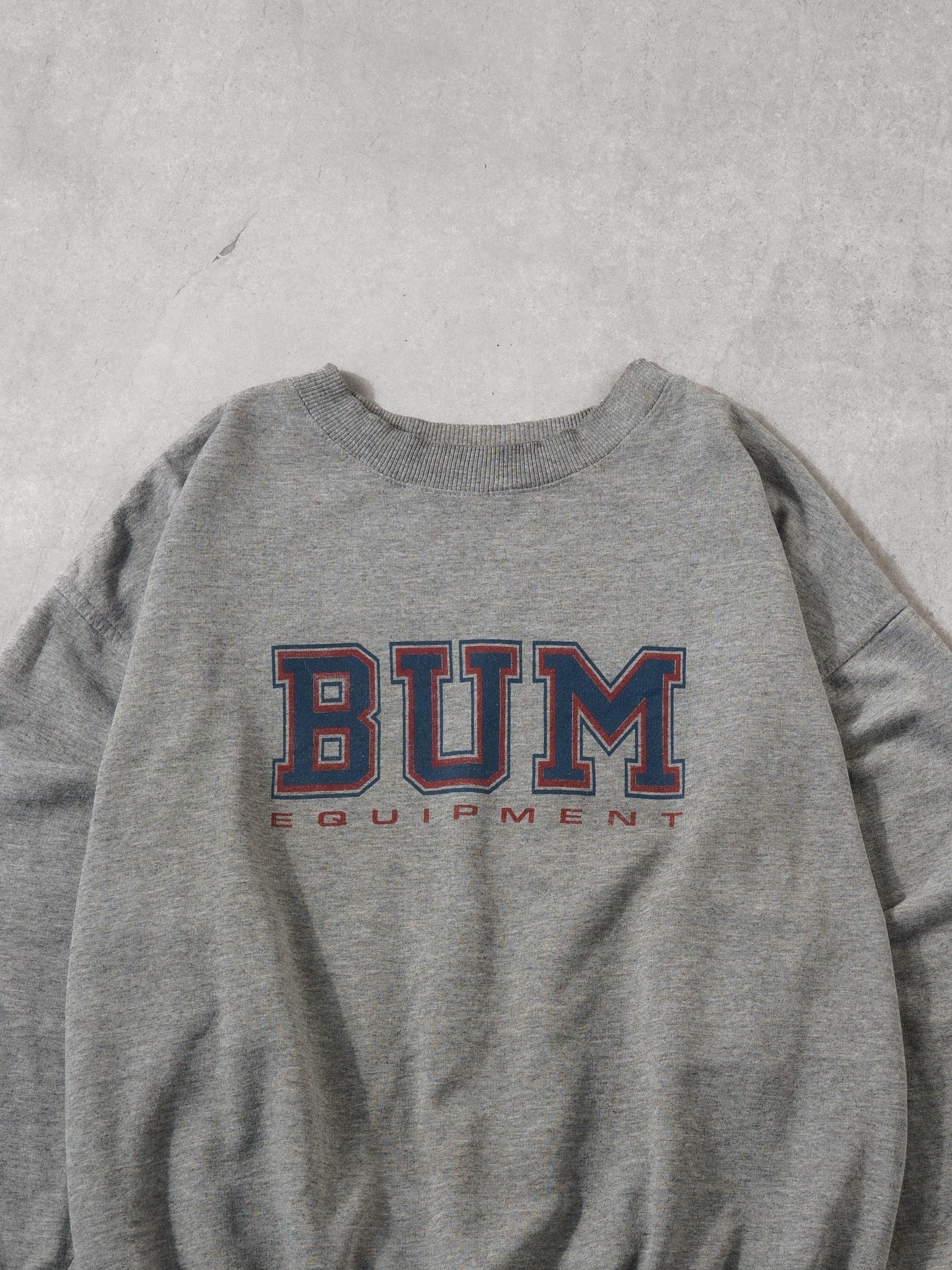 Vintage 90s Grey Red and Blue BUM Equipment Crewneck (L) - Image 2