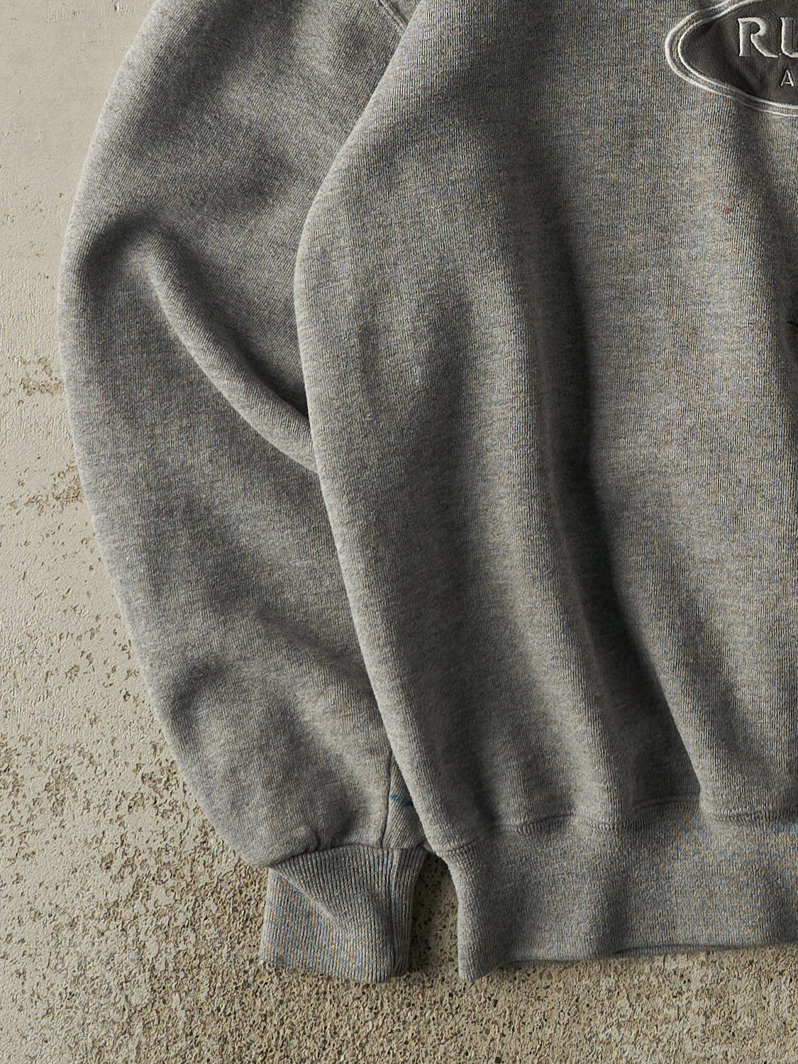 Vintage 90s Grey Russell Athletic Embroidered Logo Crewneck (L/XL) - Image 3