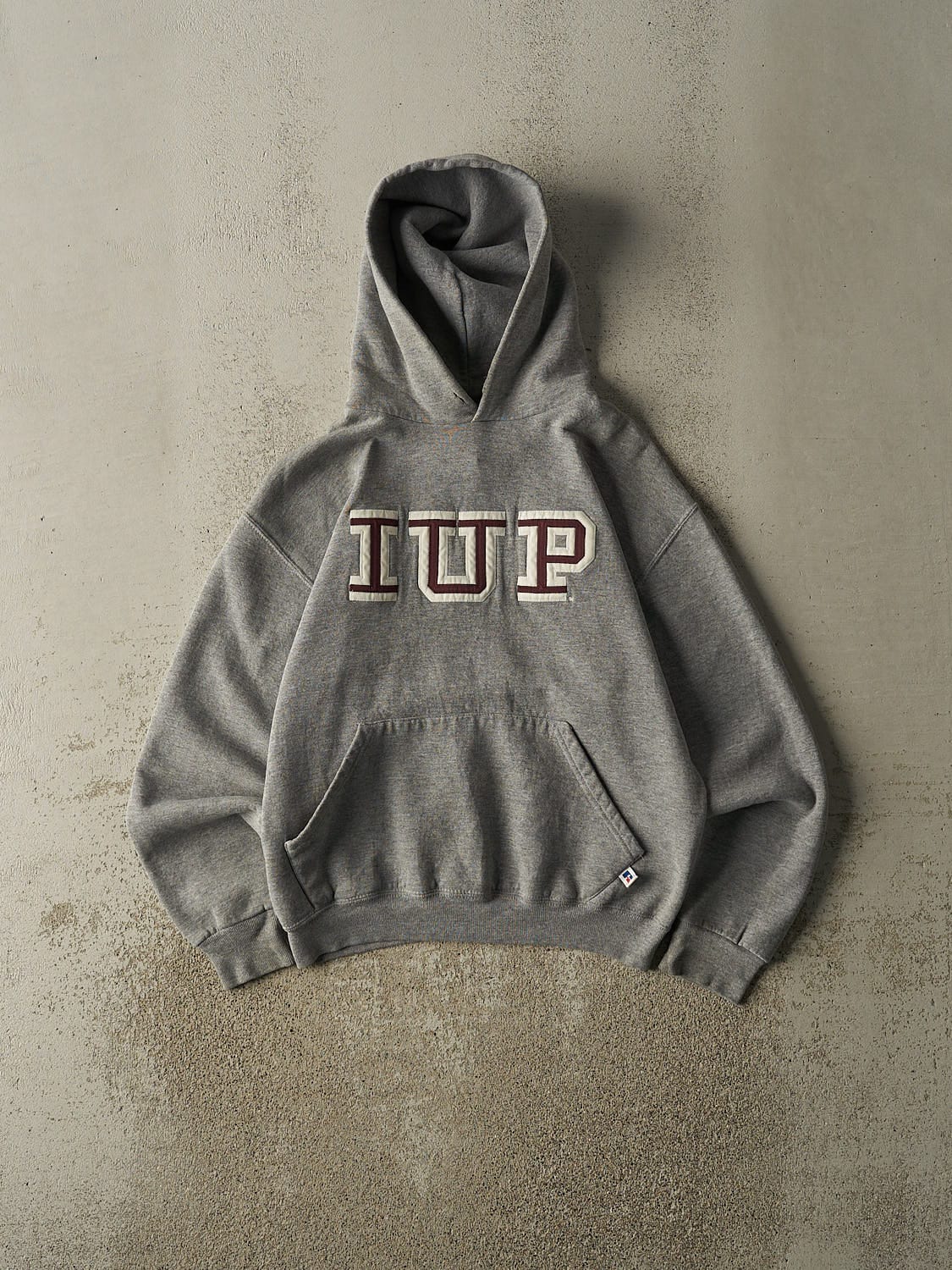 Vintage 90s Grey Russell Athletic IUP Embroidered Hoodie (XS/S)