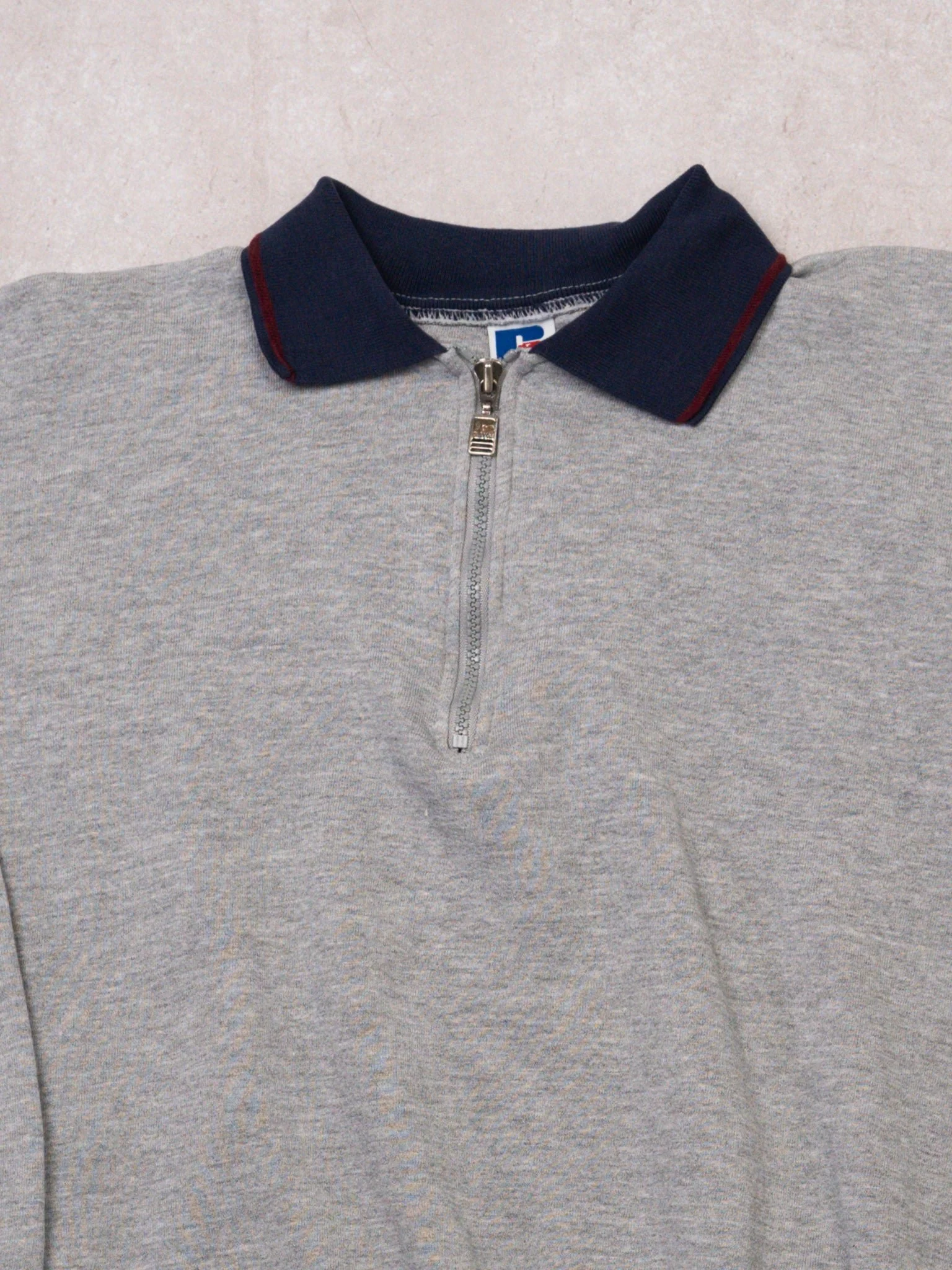 Vintage 90s Grey Russell Athletics Collared 1/4 Zip Sweater (S/M) - Image 3