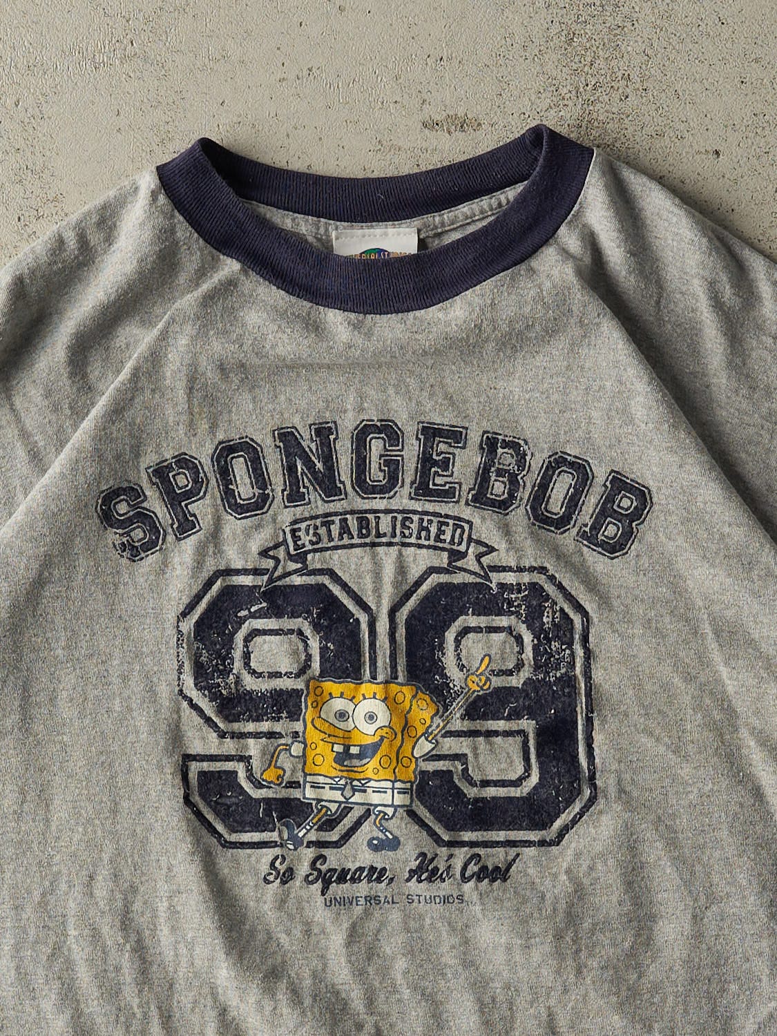 Vintage Y2K Grey SpongeBob Ringer Tee (XL/XXL) - Image 2