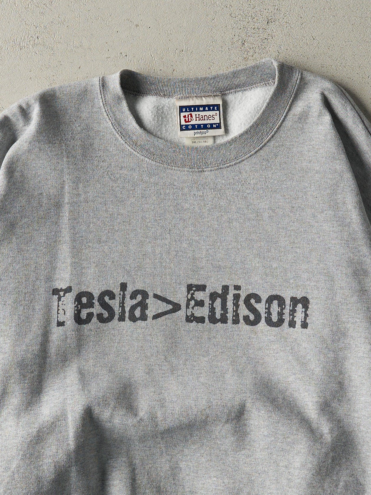 Vintage 90s Grey "Tesla > Edison" Crewneck (XXL) - Image 2