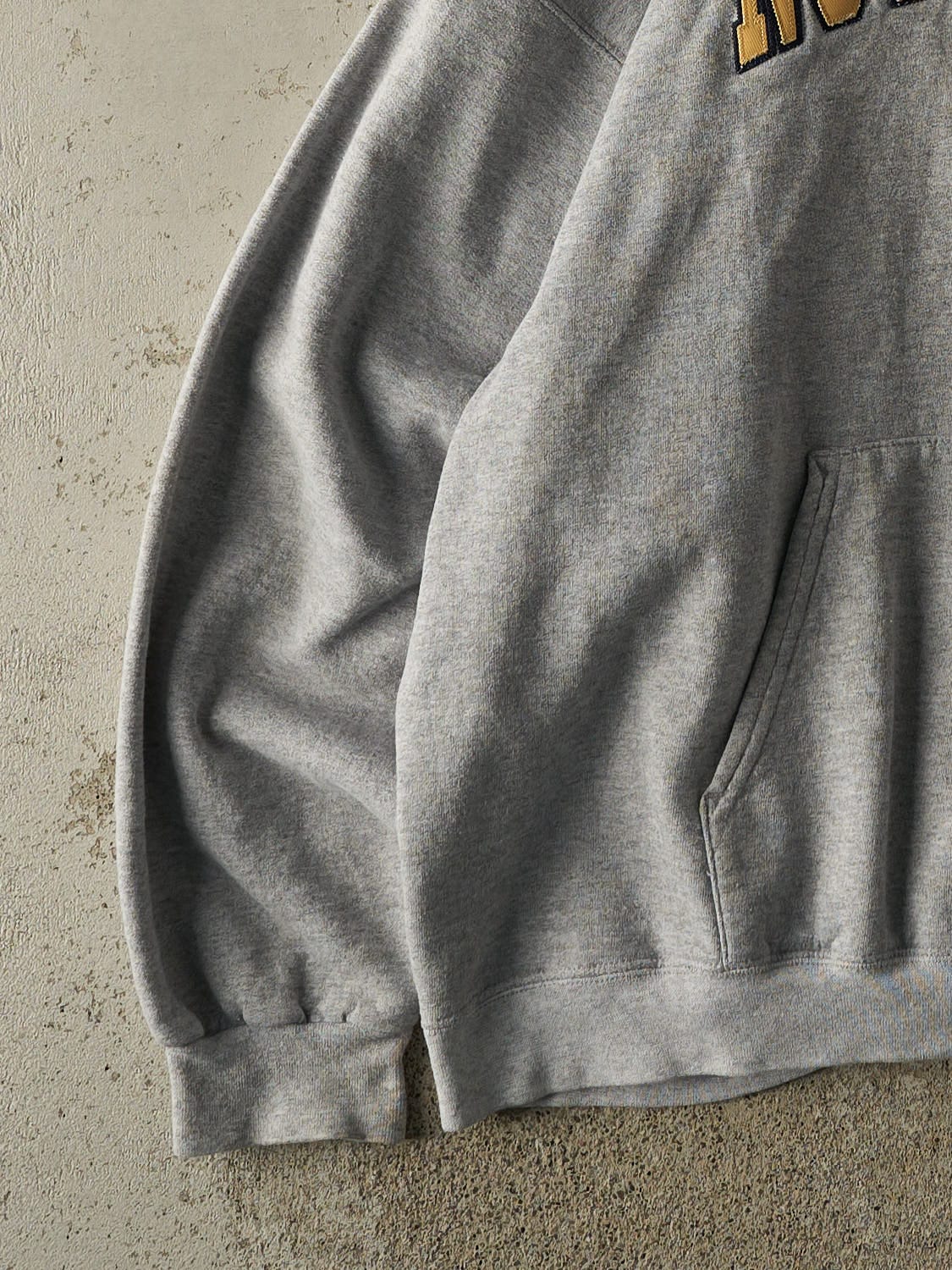 Vintage 90s Grey University of Notre Dame Embroidered Hoodie (L/XL) - Image 3