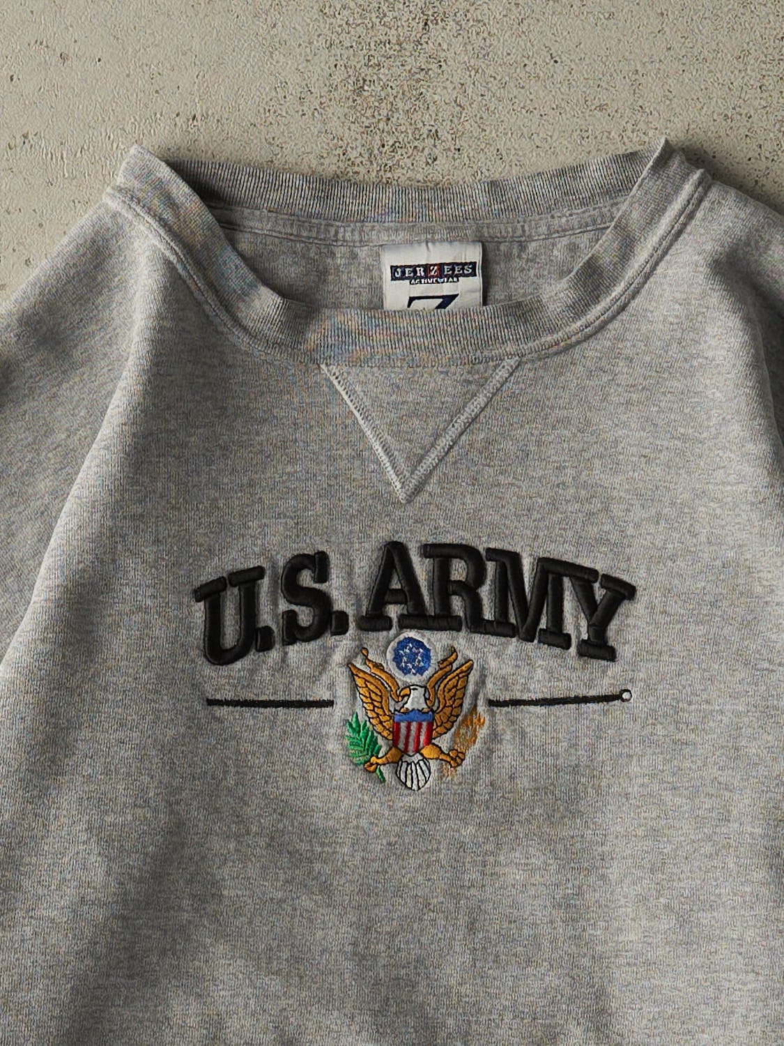 Vintage 90s Grey US Army Embroidered Crewneck (S/M) - Image 2