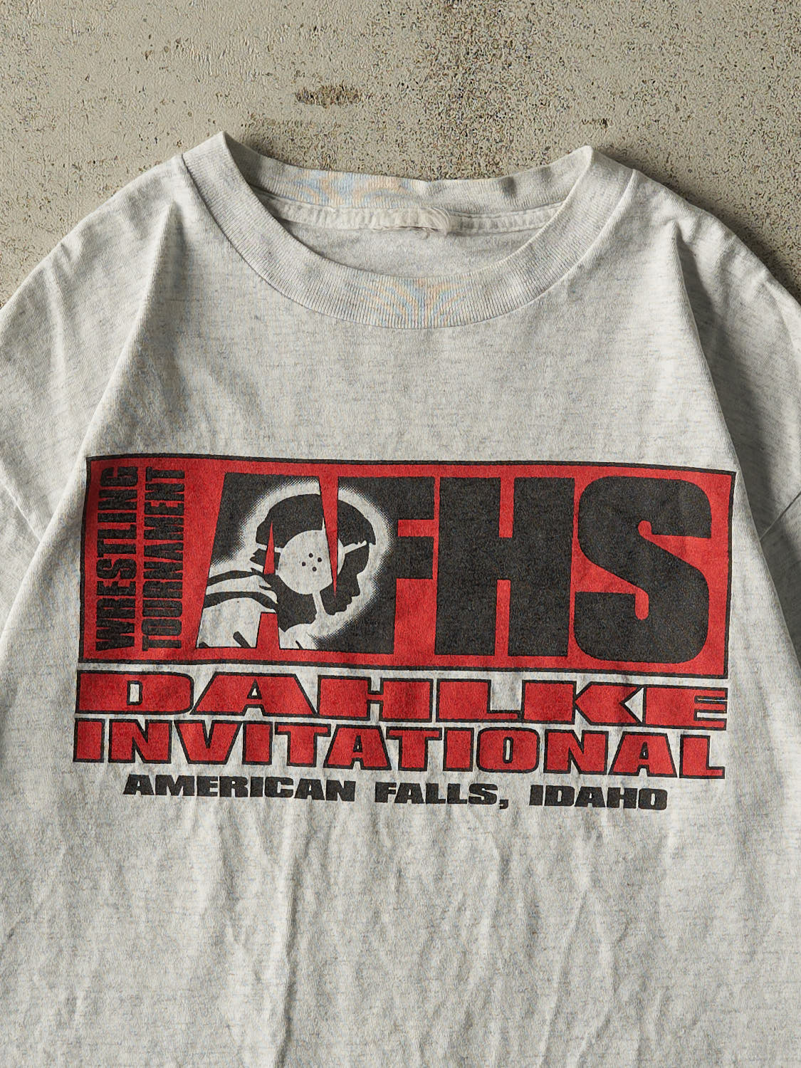 Vintage 90s Heather Grey AFHS Wrestling Tournament Tee (M/L) - Image 2