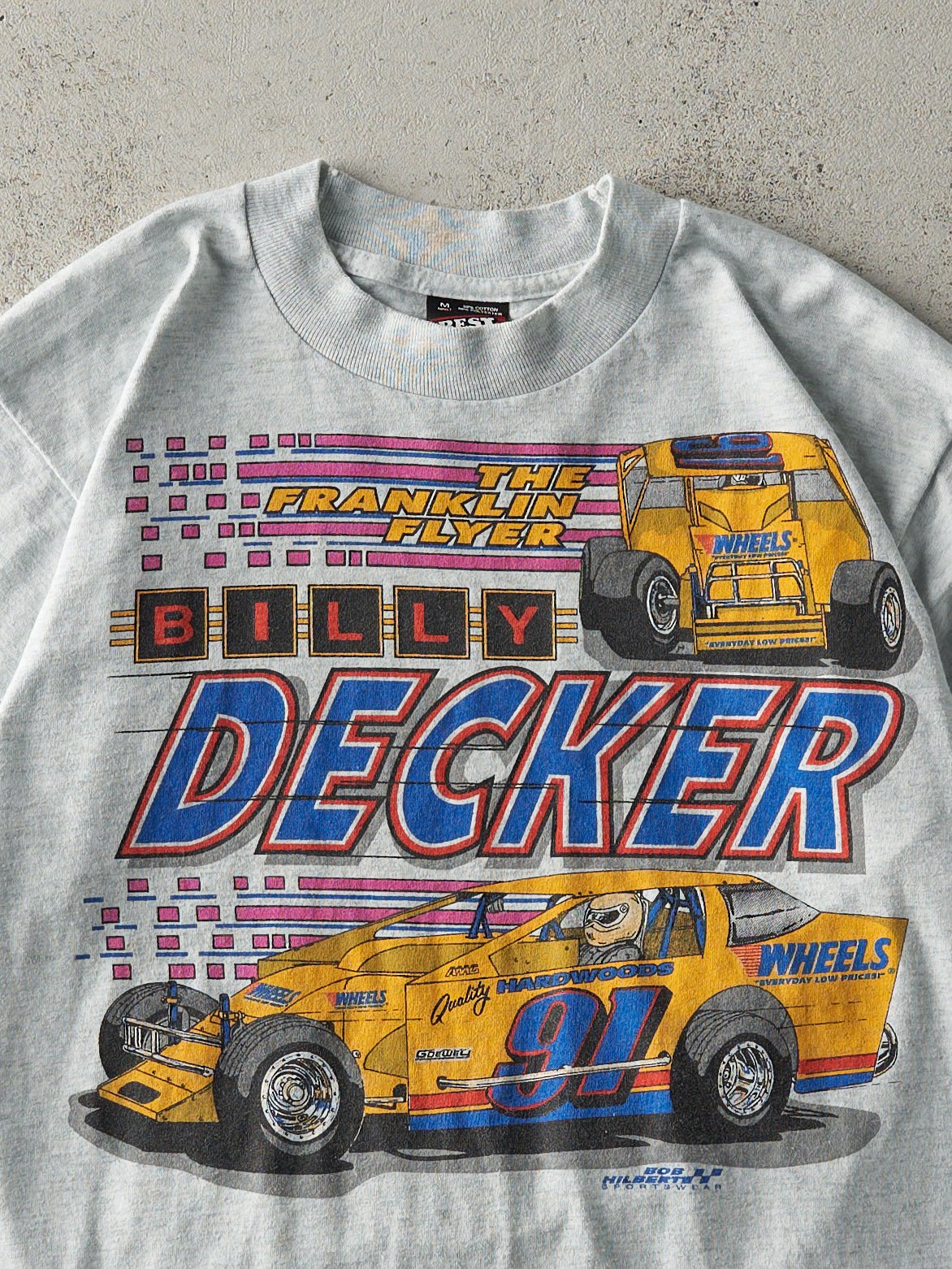 Vintage 90s Heather Grey Billy Decker Racing Single Stitch Tee (S) - Image 3
