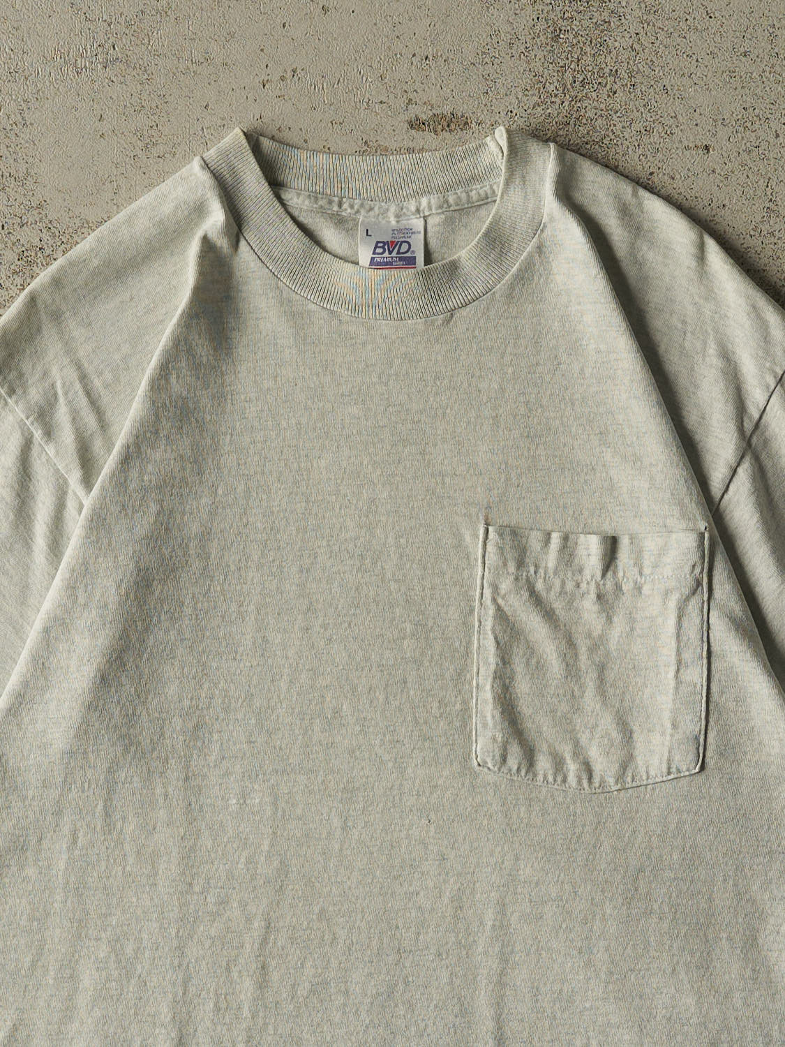 Vintage 90s Heather Grey Blank Single Stitch Pocket Tee (M) - Image 2