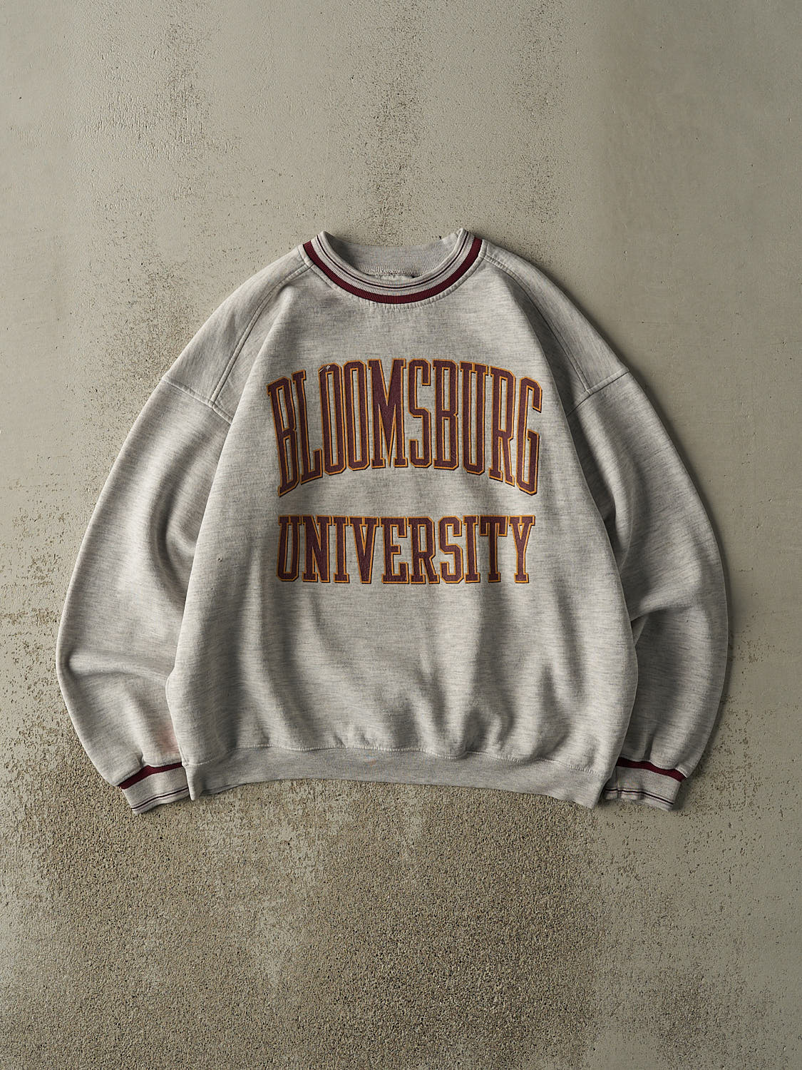 Vintage 90s Heather Grey Bloomsburg University Ribbed Crewneck (L/XL)