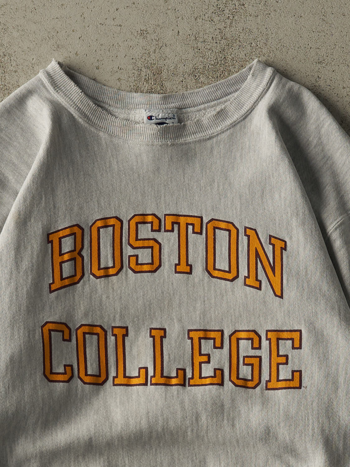 Vintage 90s Heather Grey Boston College Champion Boxy Crewneck (L) - Image 2
