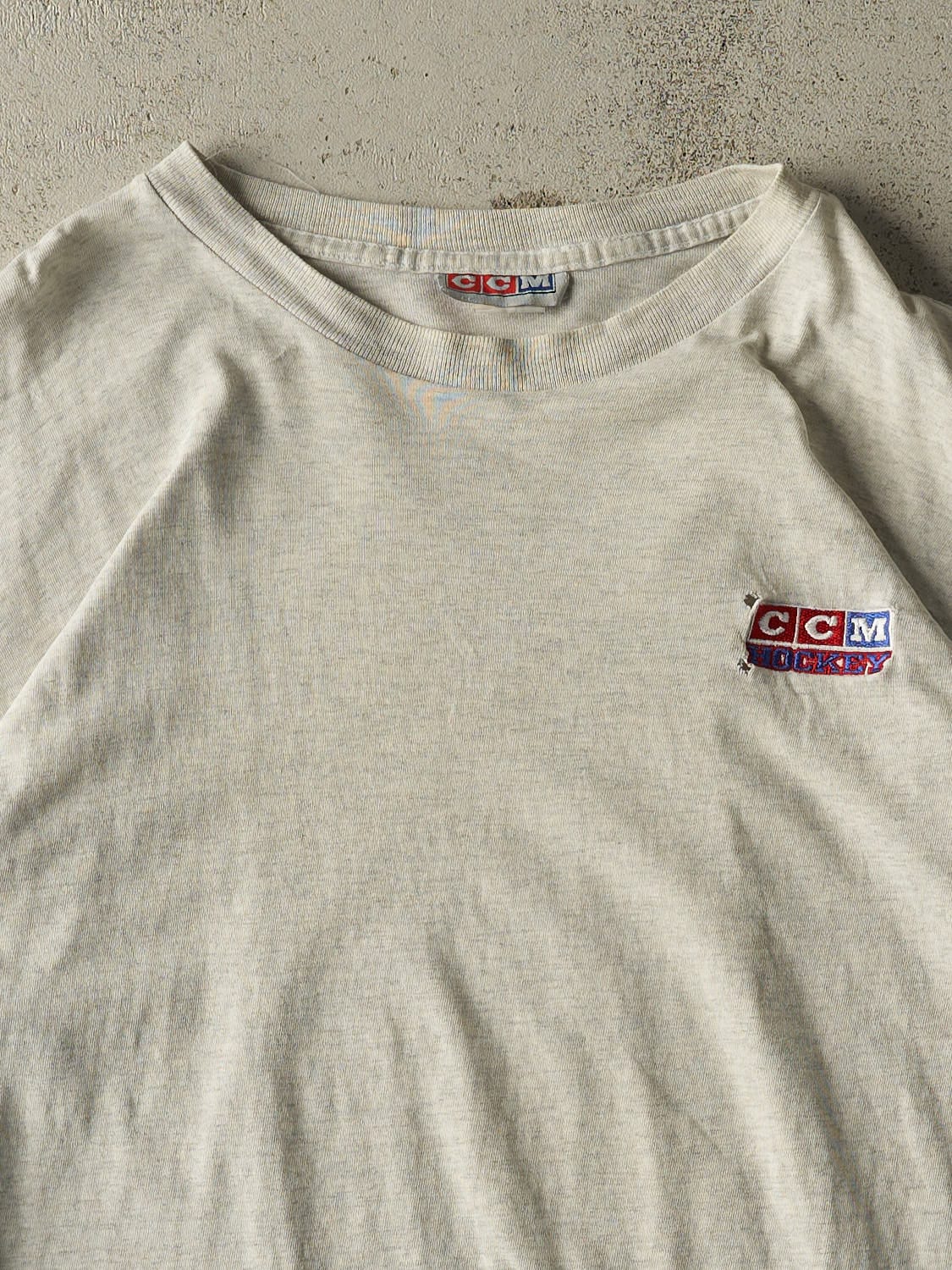 Vintage 90s Heather Grey CCM Hockey Tee (L/XL) - Image 2
