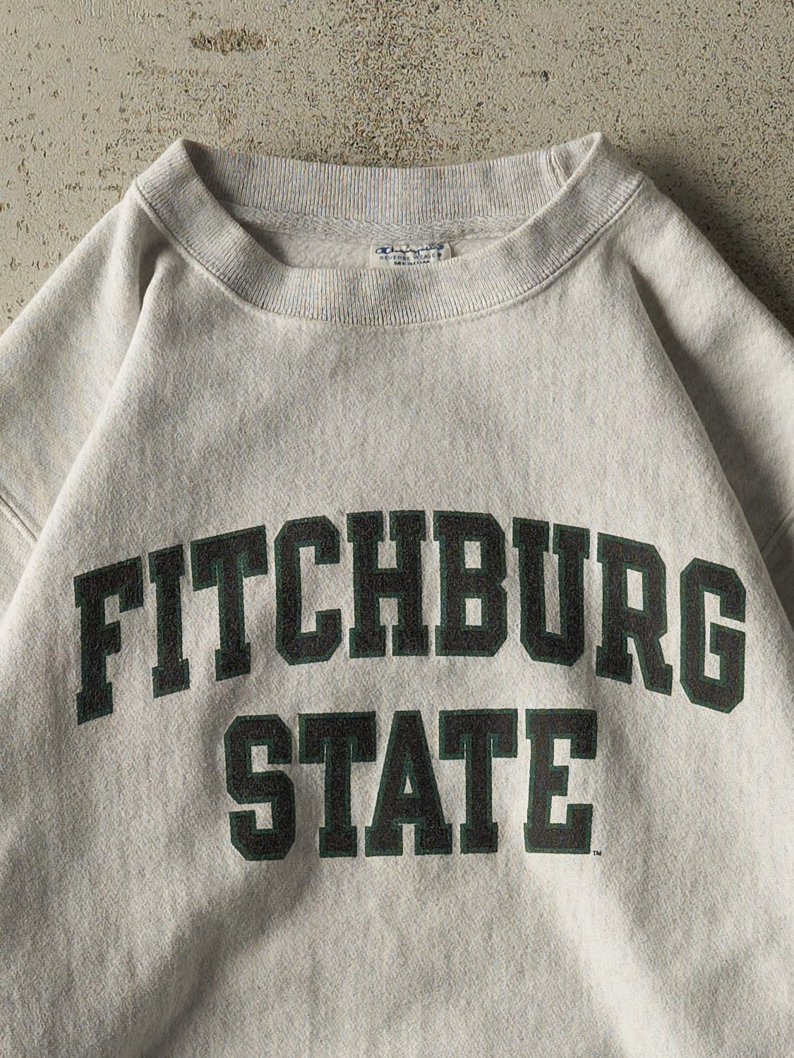 Vintage 90s Heather Grey Champion Reverse Weave Fitchburg State Crewneck (S/M) - Image 2