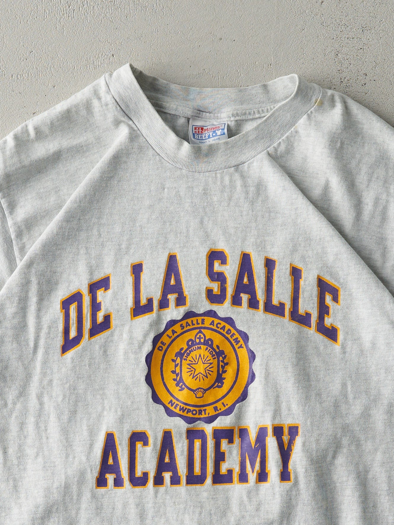 Vintage 90s Heather Grey De La Salle Academy Tee (M) - Image 2