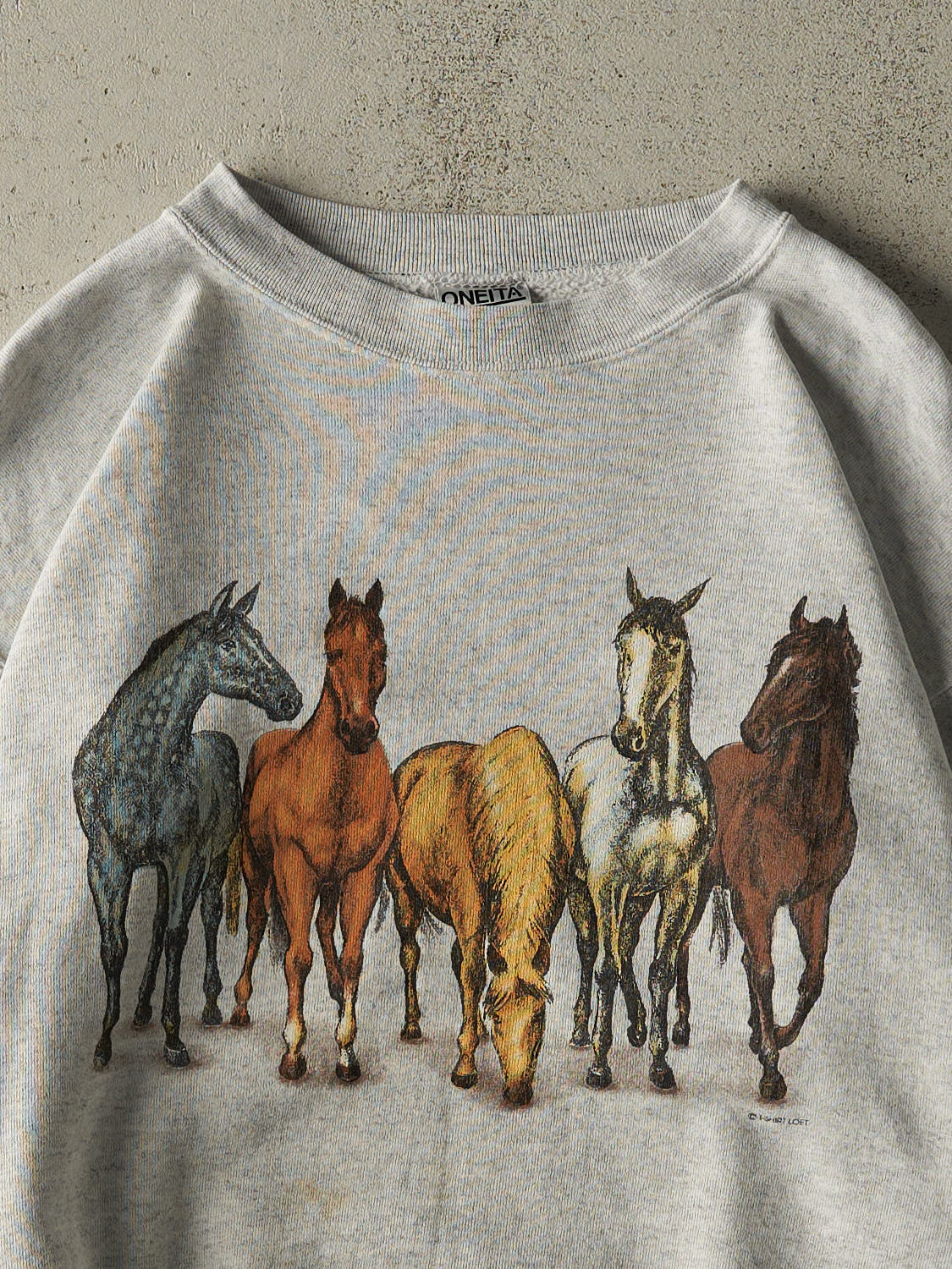 Vintage 90s Heather Grey Horse Crewneck (M/L) - Image 3