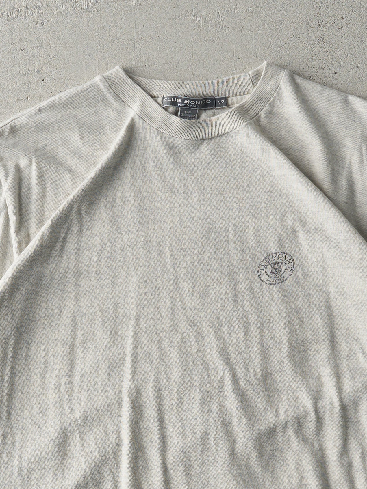 Vintage 90s Heather Grey Club Monaco Logo Tee (M) - Image 2