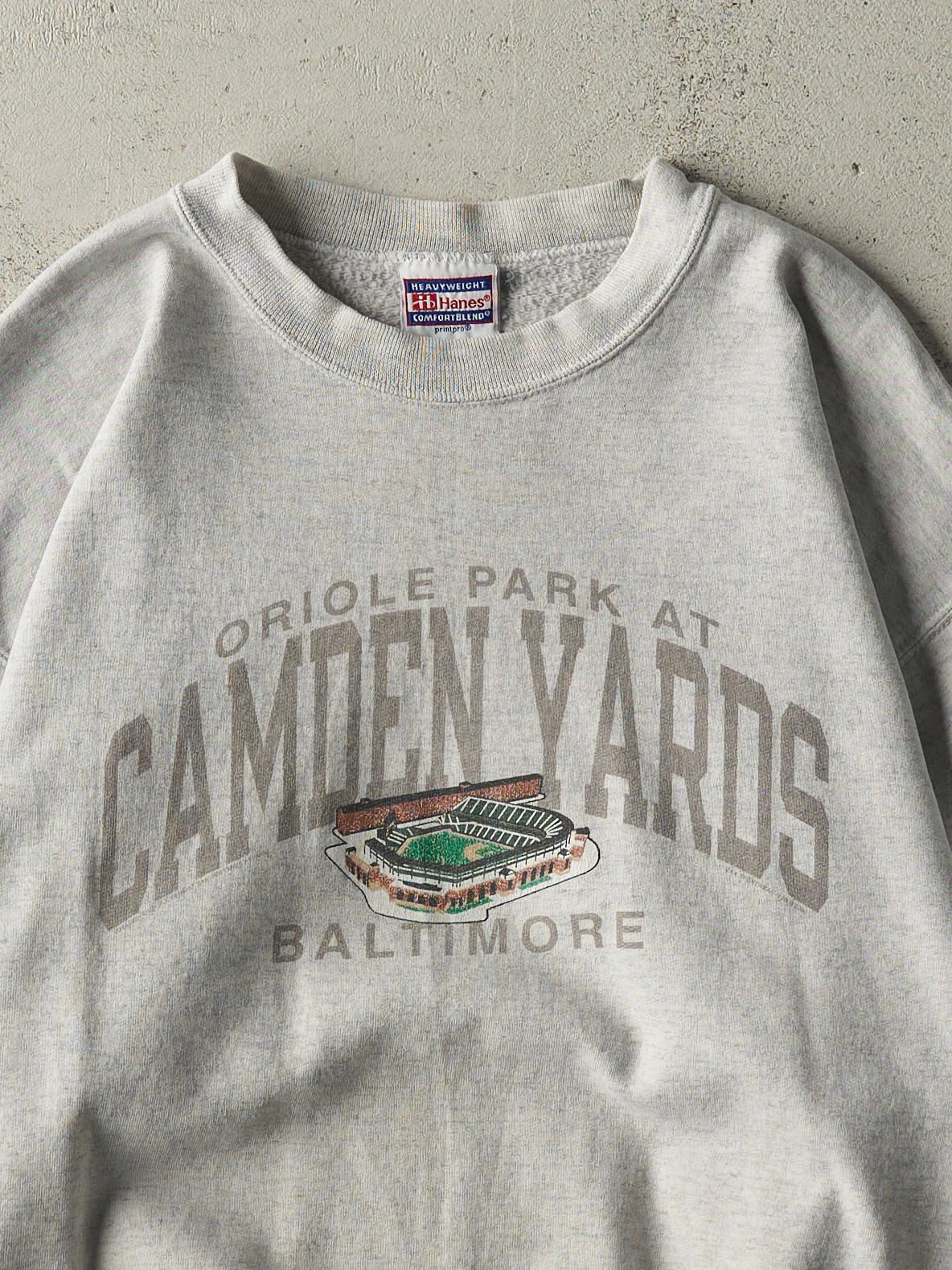 Vintage 90s Heather Grey Oriole Park Camden Yards Crewneck (M) - Image 2