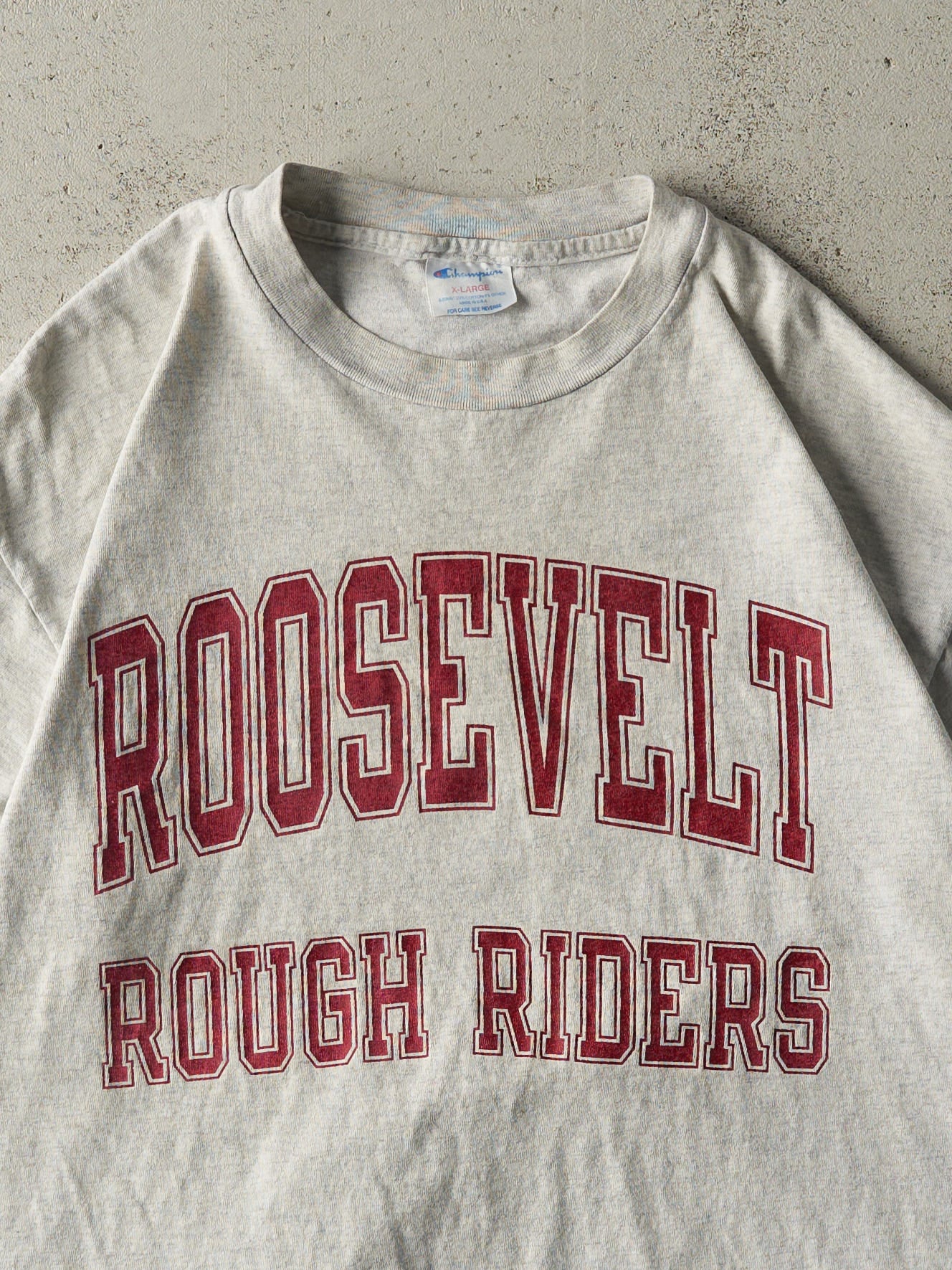 Vintage 90s Heather Grey Roosevelt Rough Riders Single Stitch Tee (L) - Image 2