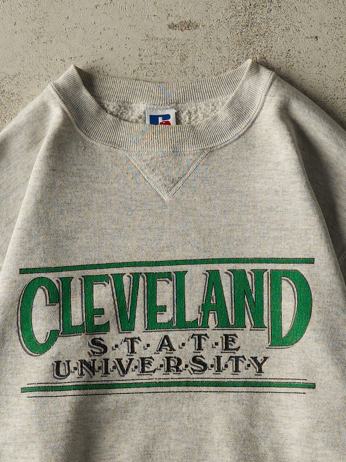 Vintage 90s Heather Grey Russell Athletic Cleveland State University Crewneck (M) - Image 2