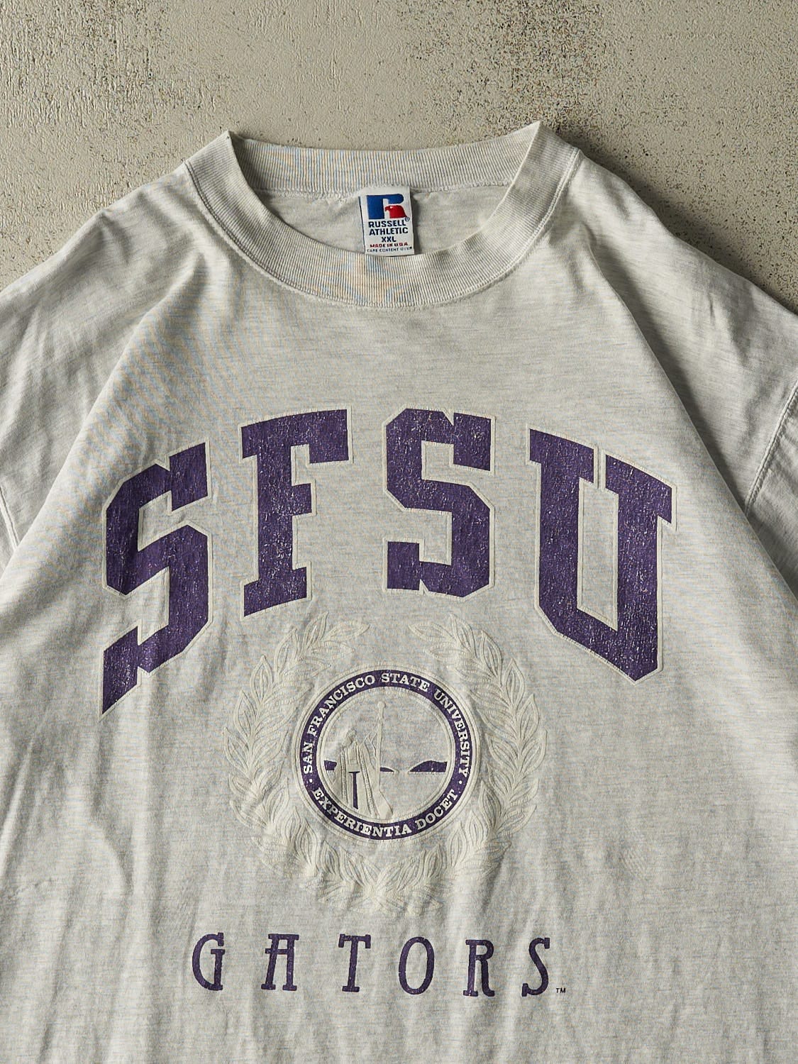 Vintage 90s Heather Grey Russell Athletic San Fransisco State University Tee (XL/XXL) - Image 2