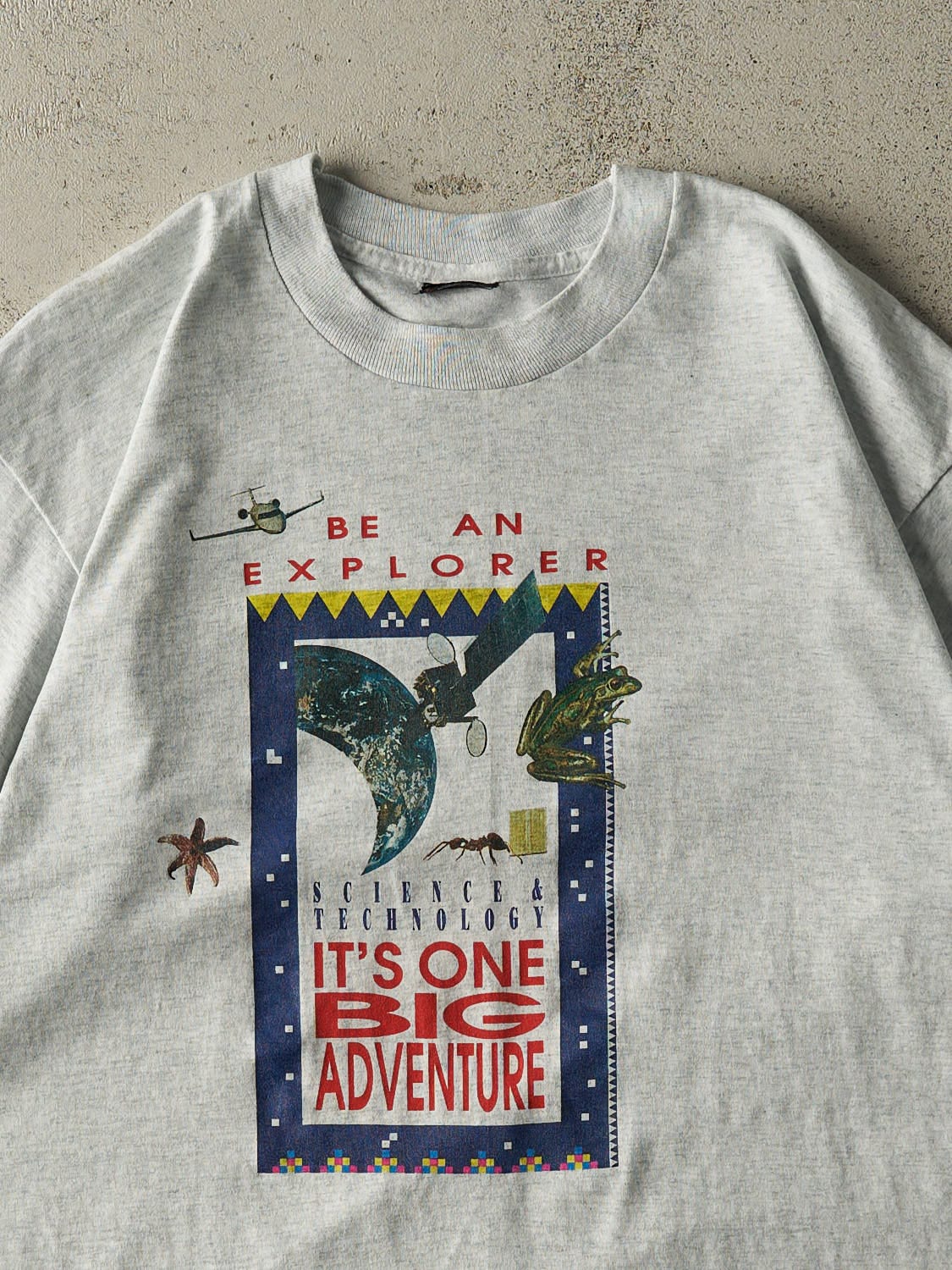 Vintage 90s Heather Grey Science Single Stitch Tee (L/XL) - Image 2