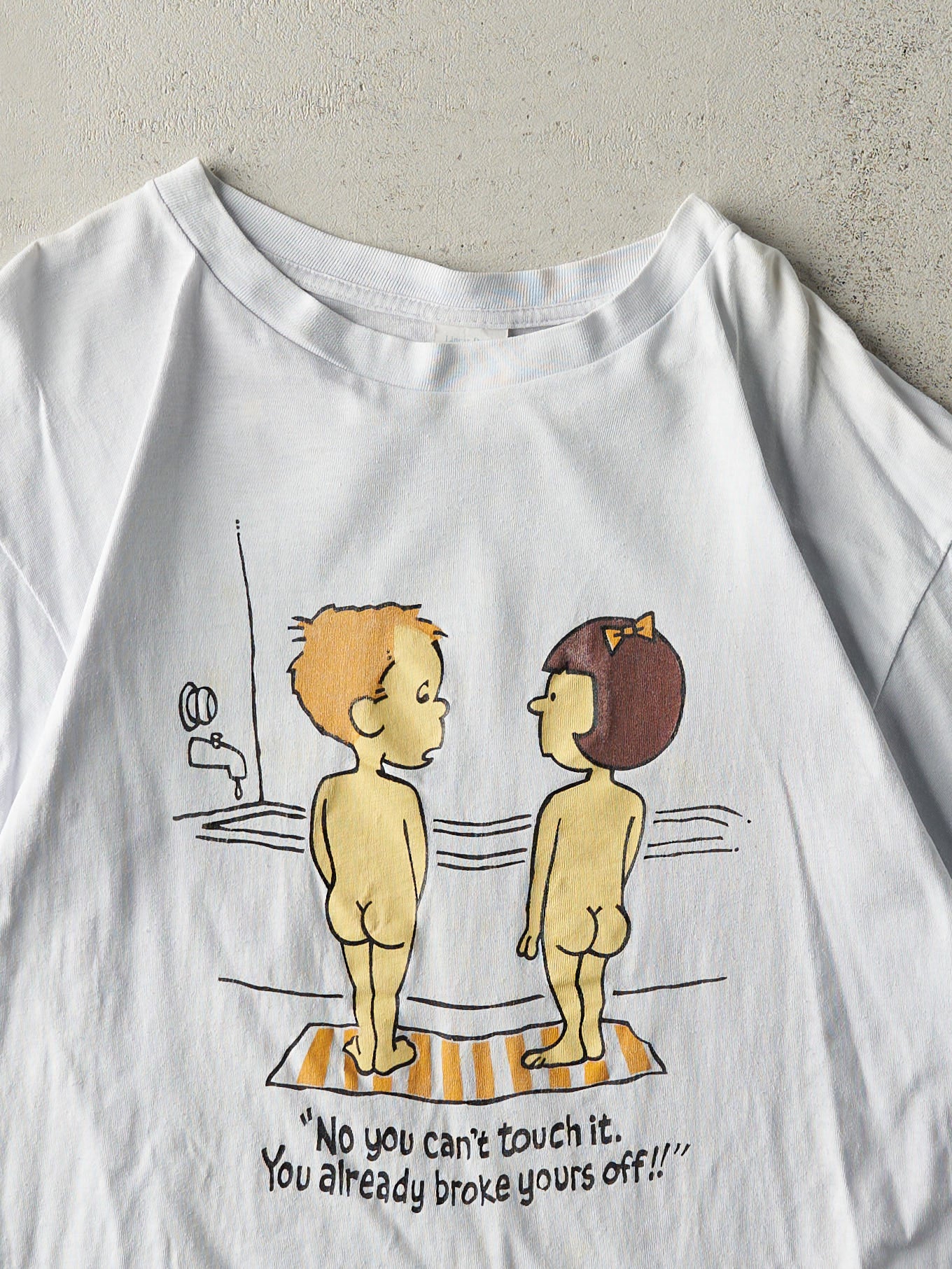 Vintage 90s Heather Grey Single Stitch Slogan Tee (M) - Image 2