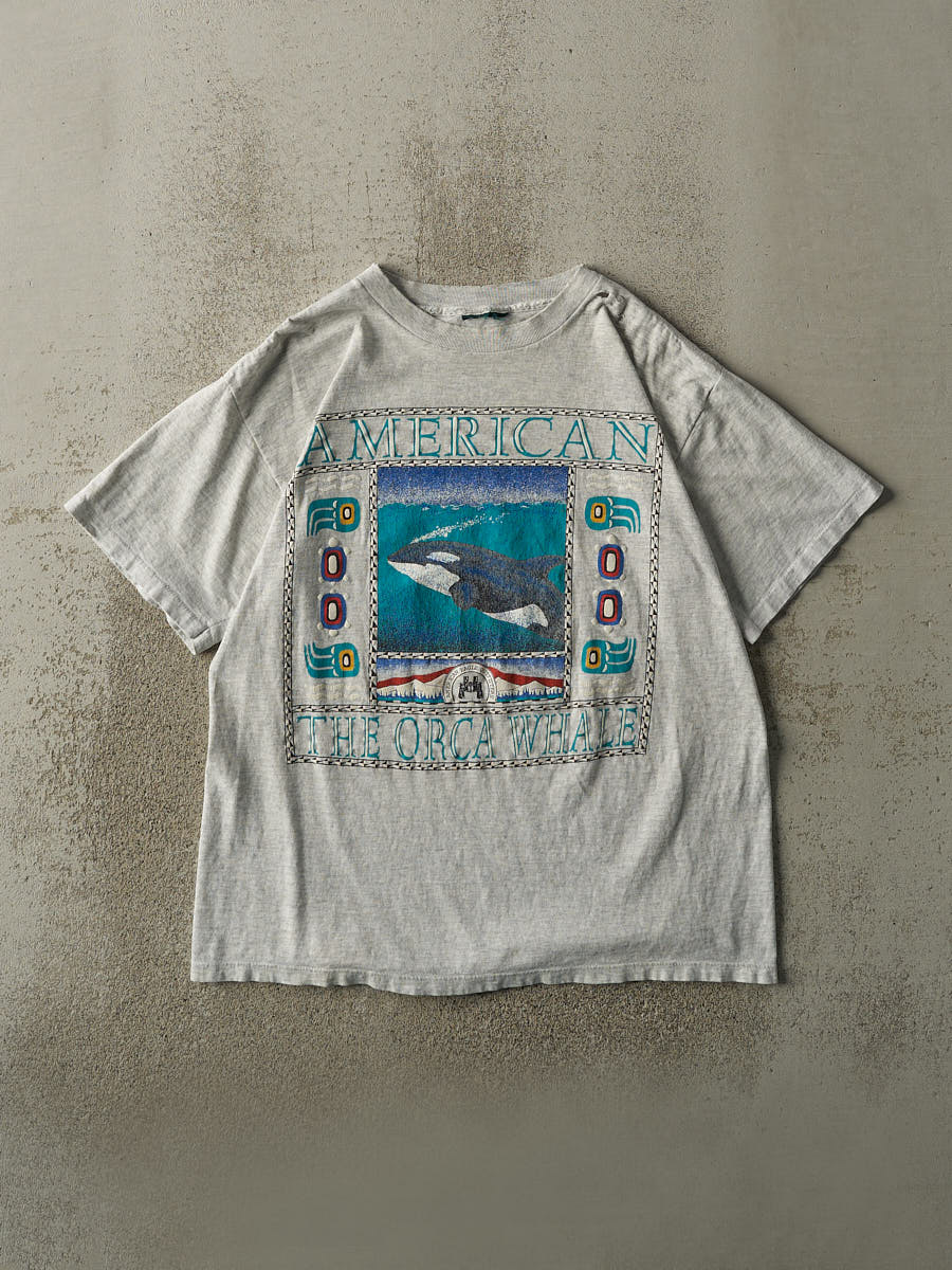 Vintage 90s Heather Grey The Orca Whale Tee (M)