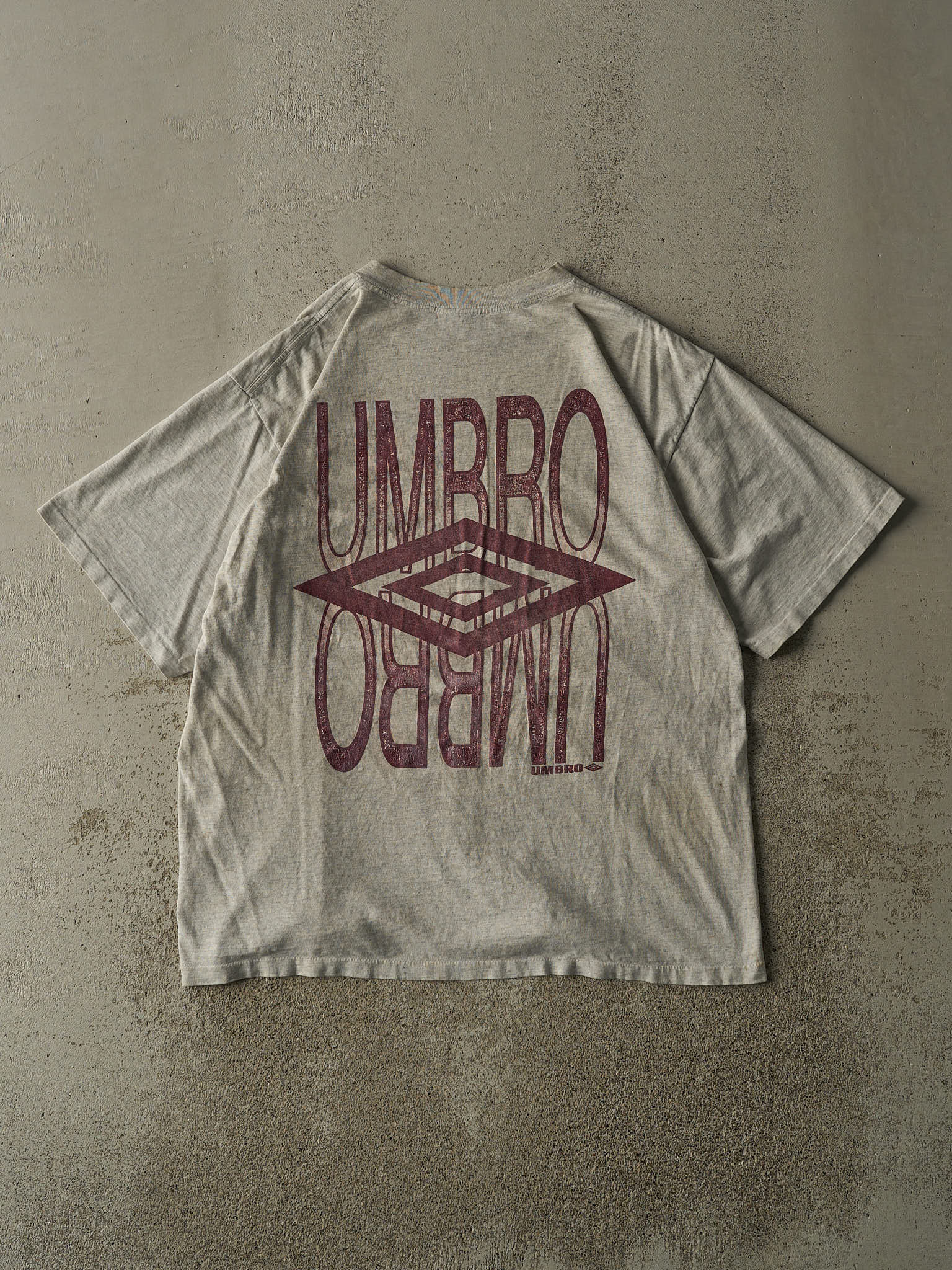 Vintage 90s Heather Grey Umbro Logo Single Stitch Tee (L/XL) - Image 2