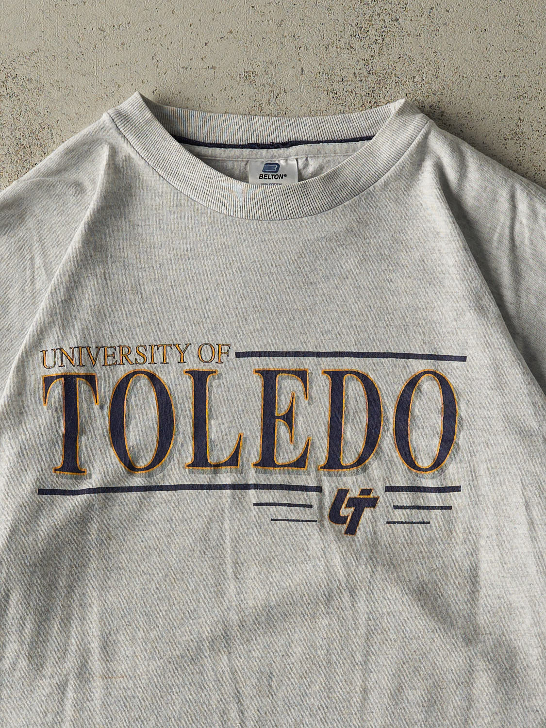 Vintage 90s Heather Grey University of Toledo Double Sleeve Tee (L/XL) - Image 2