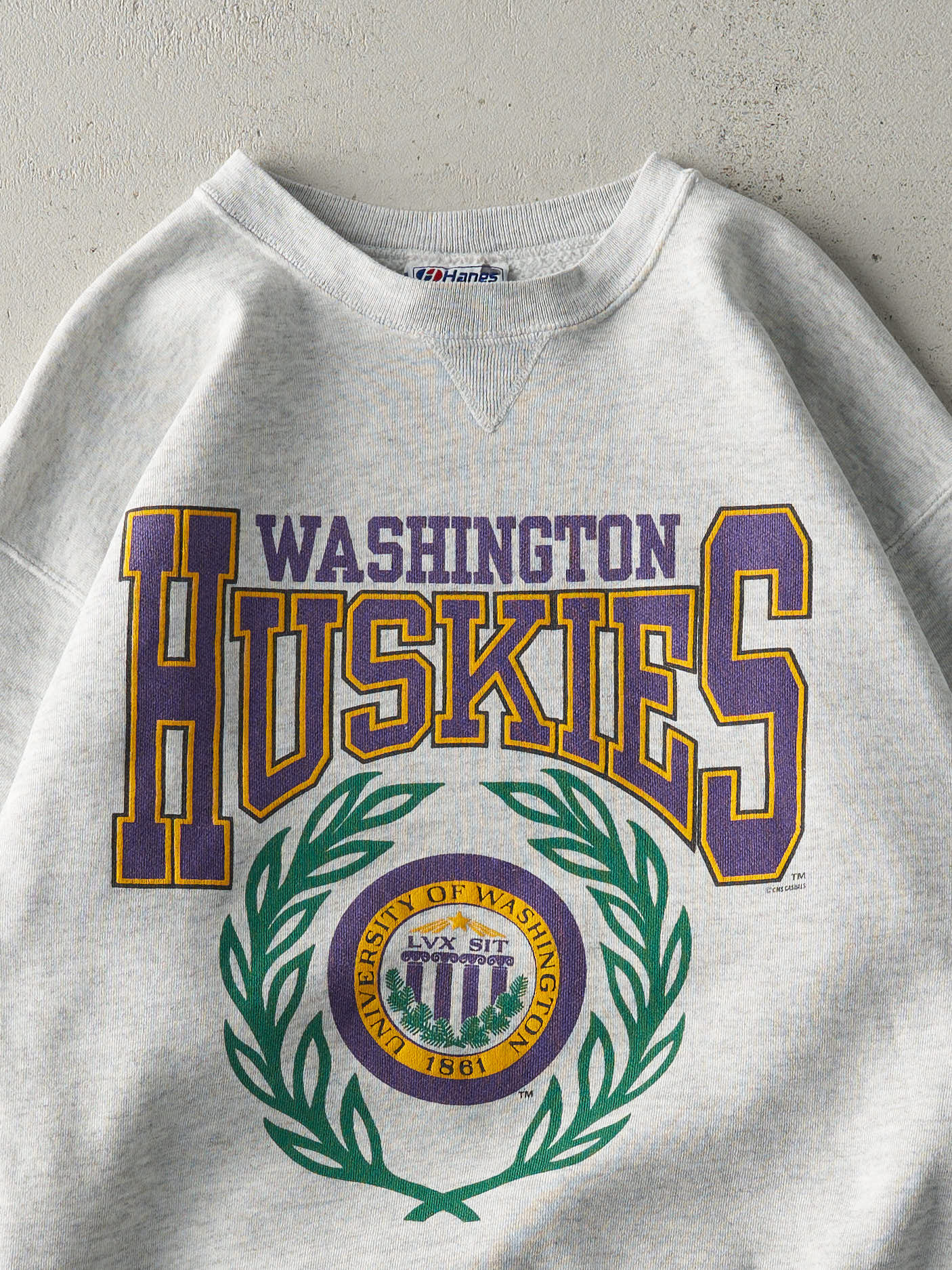 Vintage 90s Heather Grey University of Washington Huskies Crewneck (M) - Image 2