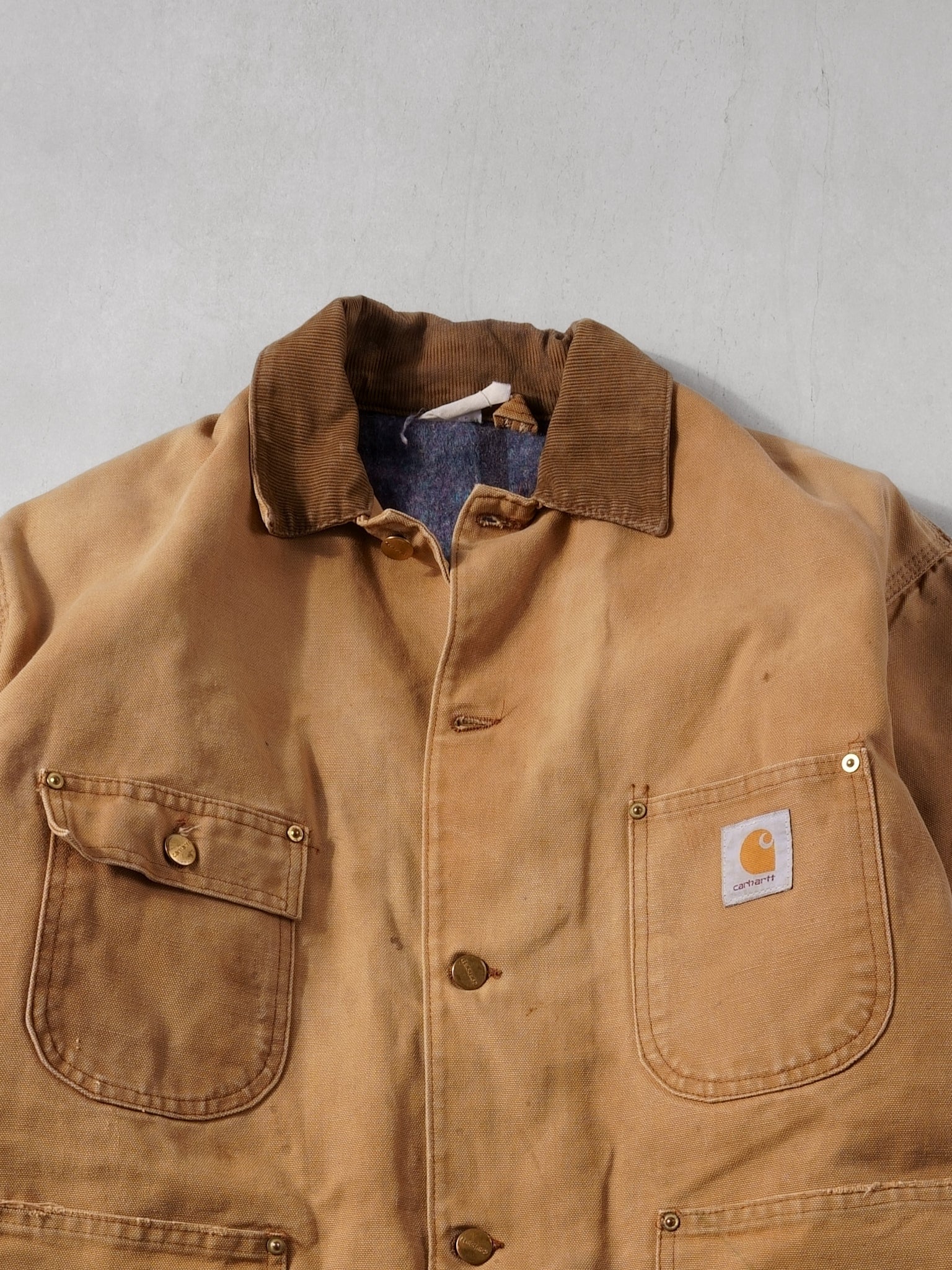 Vintage 90s Khaki Carhartt Collared Work Jacket (XL) - Image 3