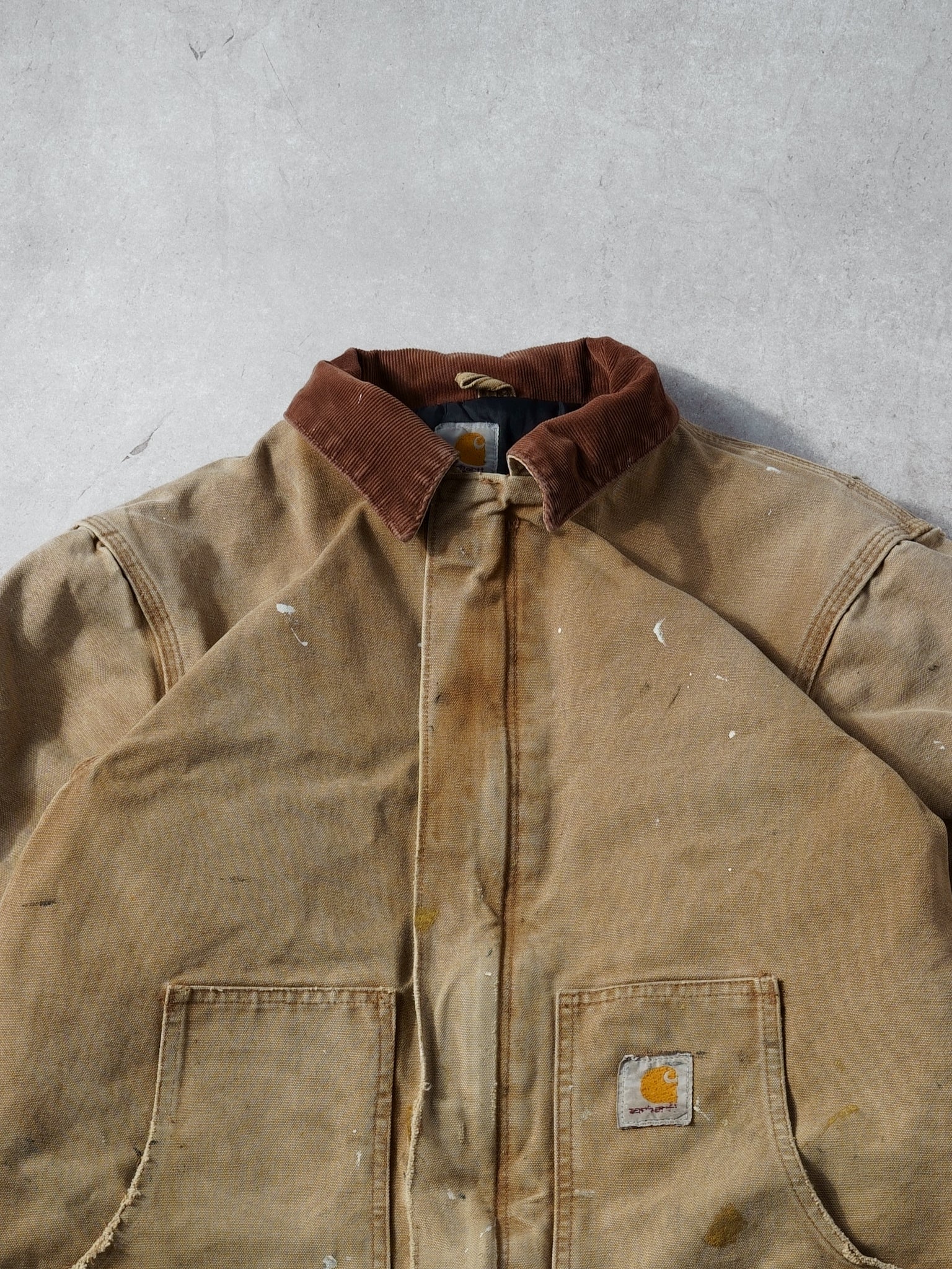 Vintage 90s Khaki Carhartt Rugged Collared Workwear Jacket (M) - Image 2