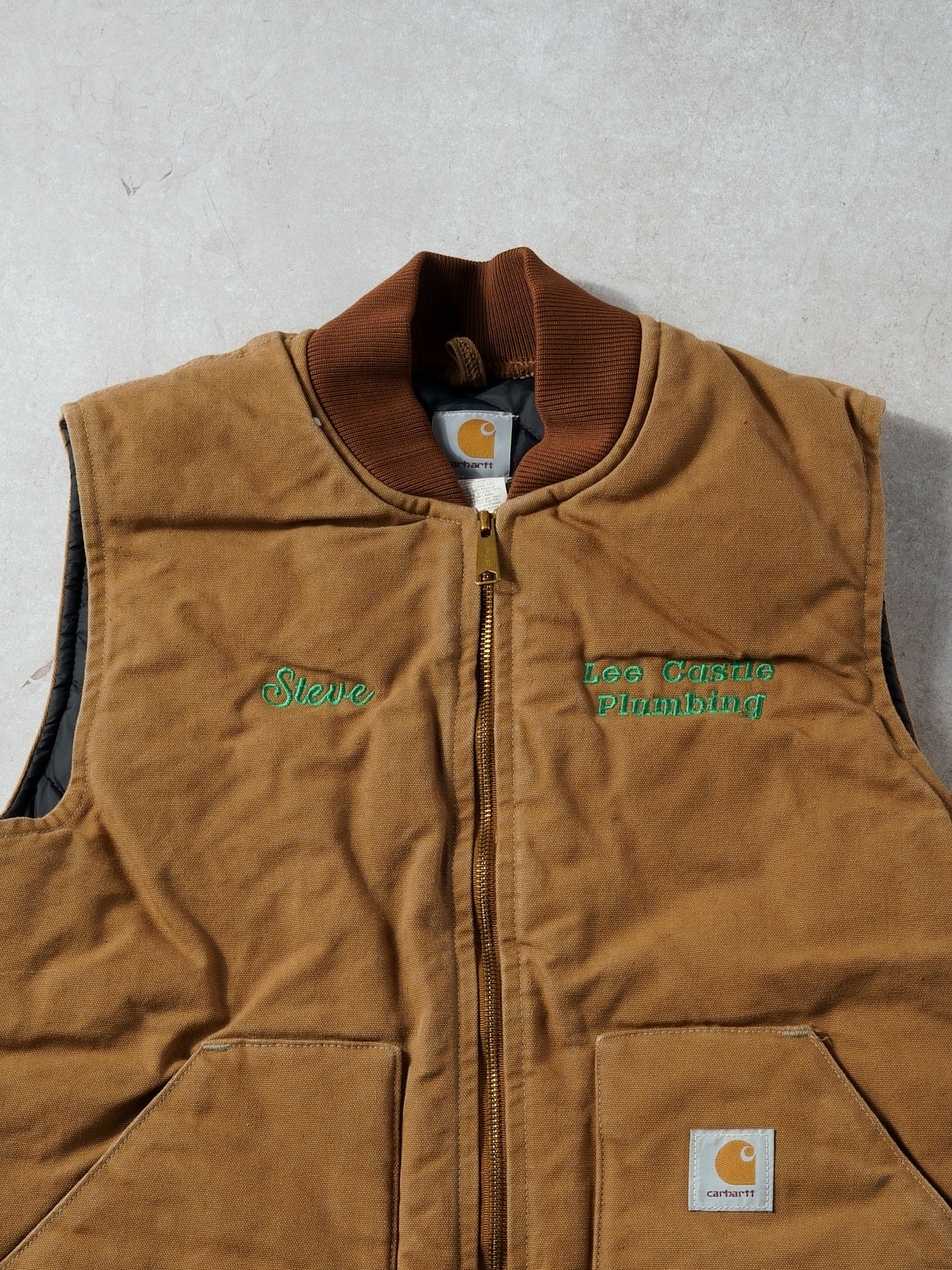 Vintage 90s Khaki Carhartt Workwear Vest (L) - Image 2