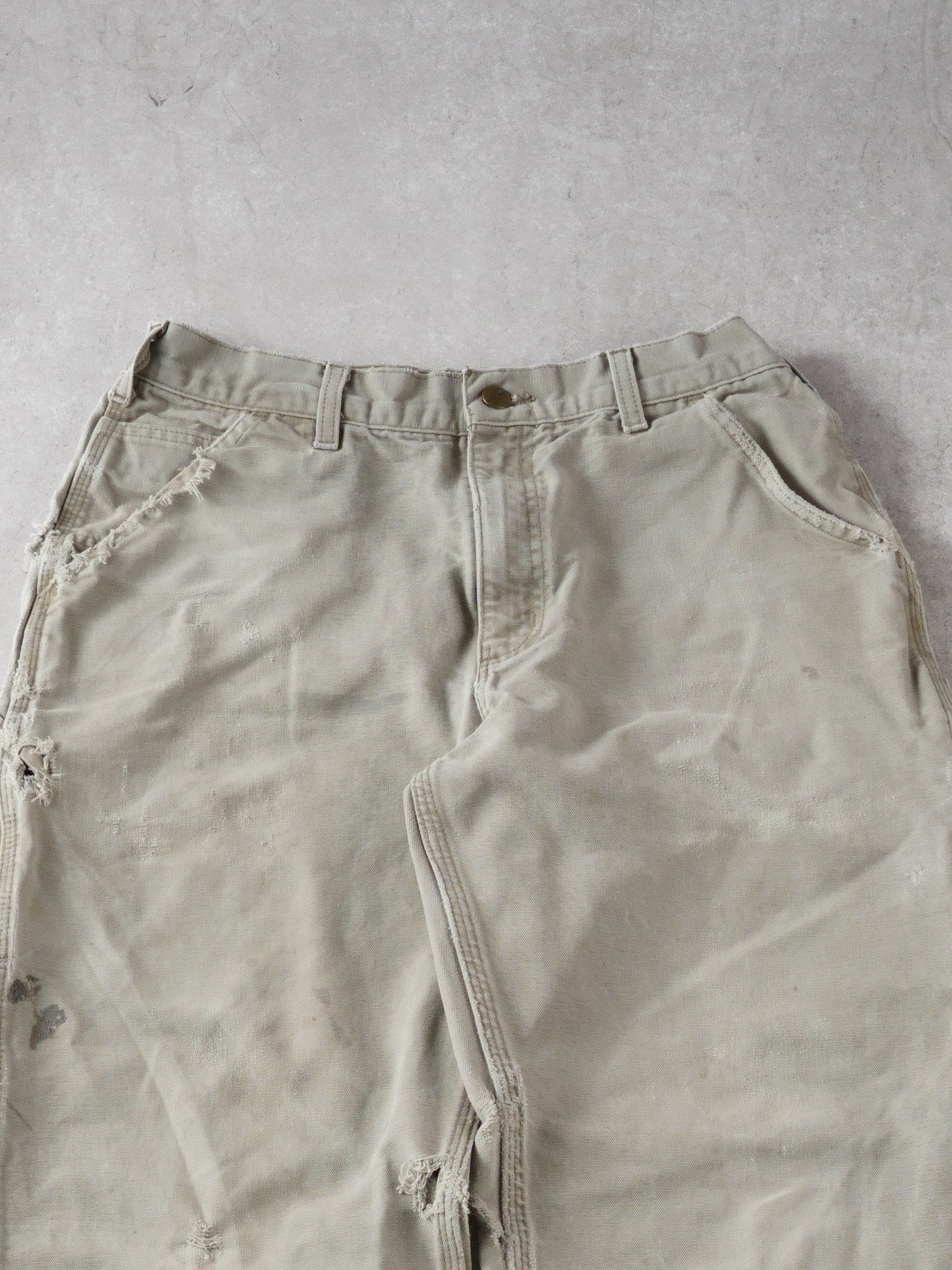 Vintage 90s Light Beige Carhartt Rugged Carpenter Pants (32x31) - Image 3