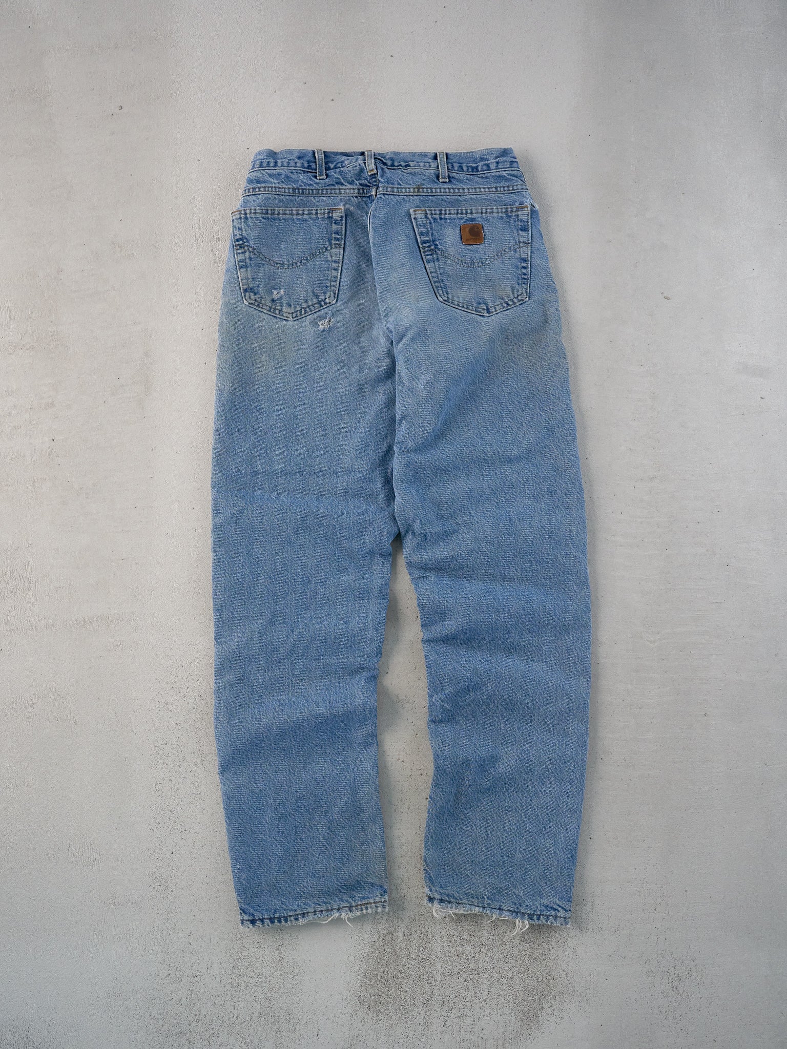 Vintage 90s Light Blue Carhartt Lined Denim Carpenter Pants (32x32) - Image 2