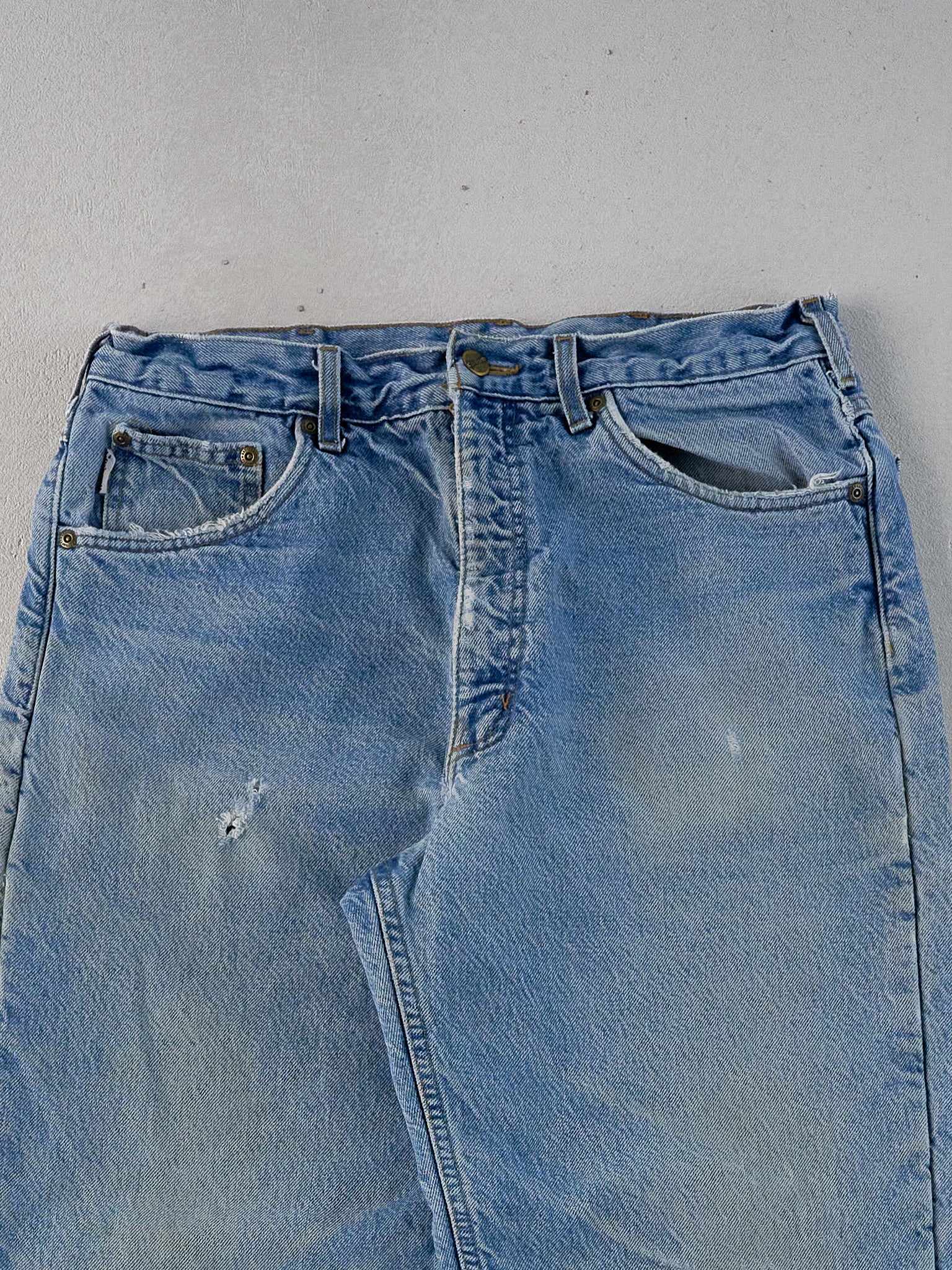 Vintage 90s Light Blue Carhartt Lined Denim Carpenter Pants (32x32) - Image 3