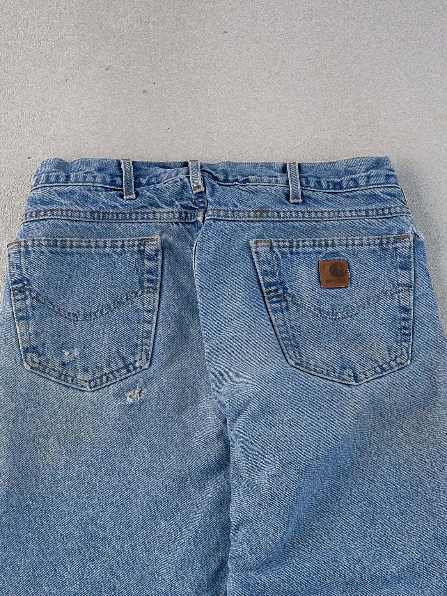 Vintage 90s Light Blue Carhartt Lined Denim Carpenter Pants (32x32) - Image 4