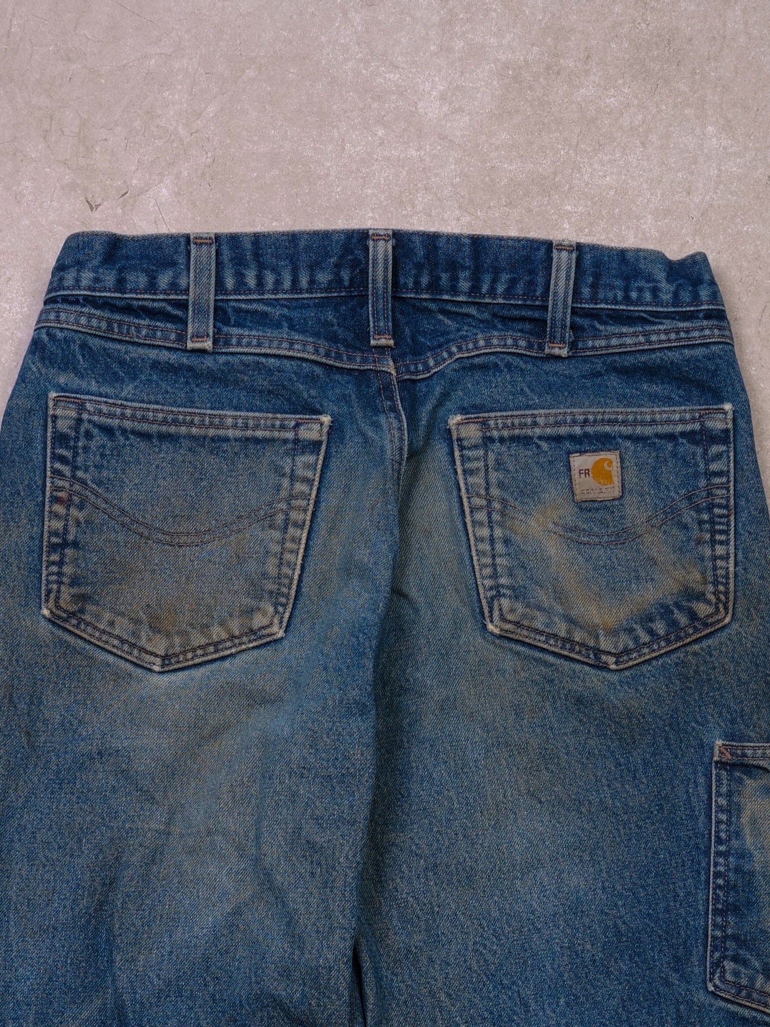 Vintage 90s Light Blue Denim Rare Carhartt Double Knee Carpenter Pants (34x30) - Image 4
