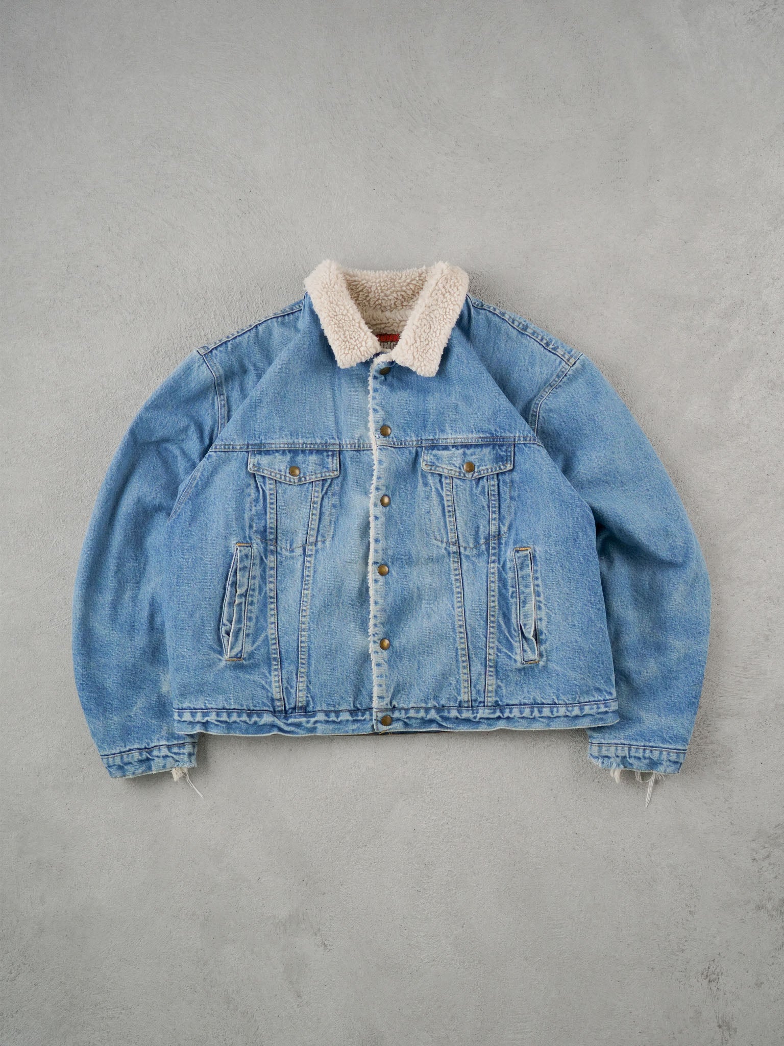 Vintage 90s Light Blue Work King Denim Sherpa Jacket (XL)