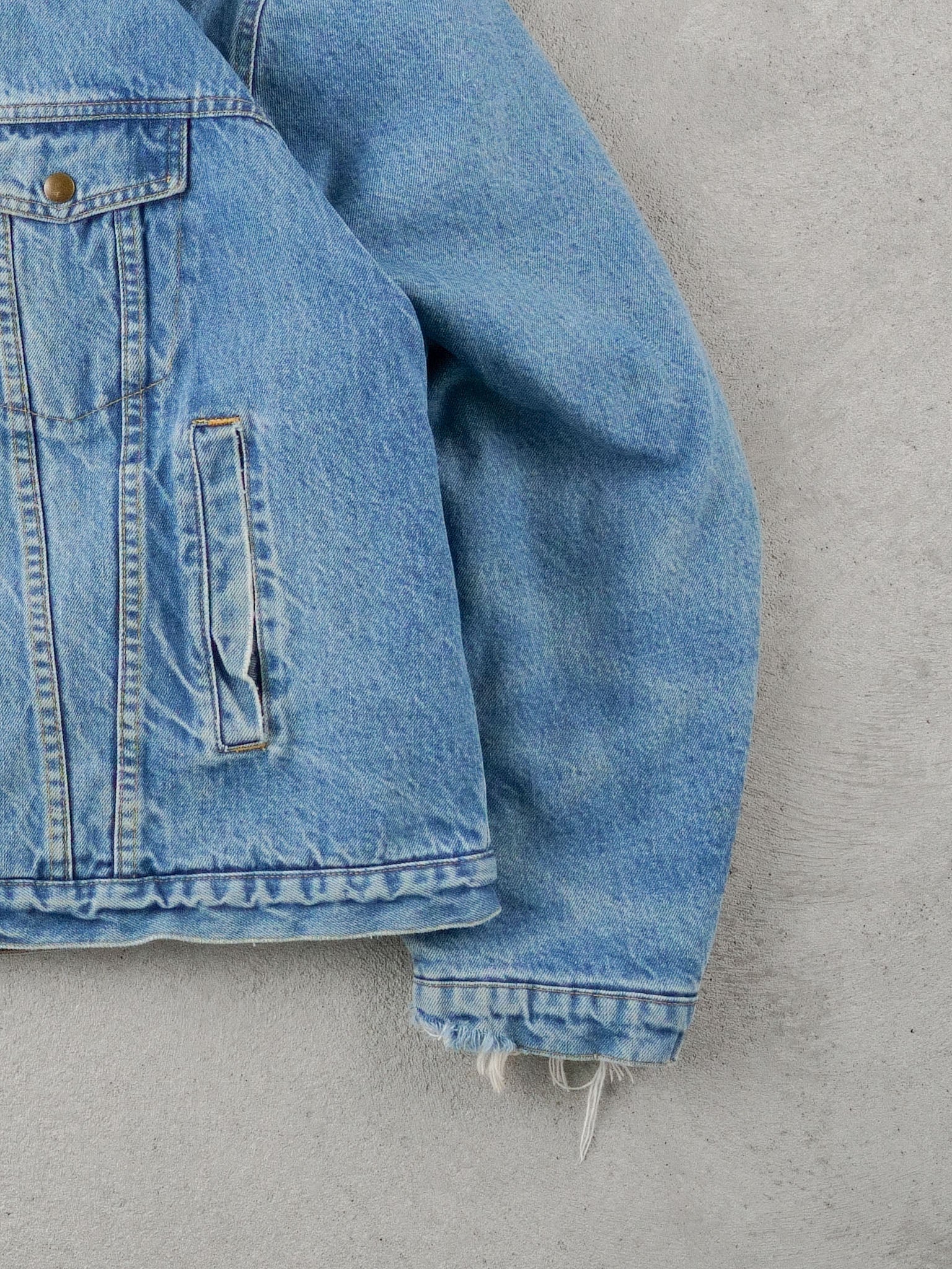 Vintage 90s Light Blue Work King Denim Sherpa Jacket (XL) - Image 3