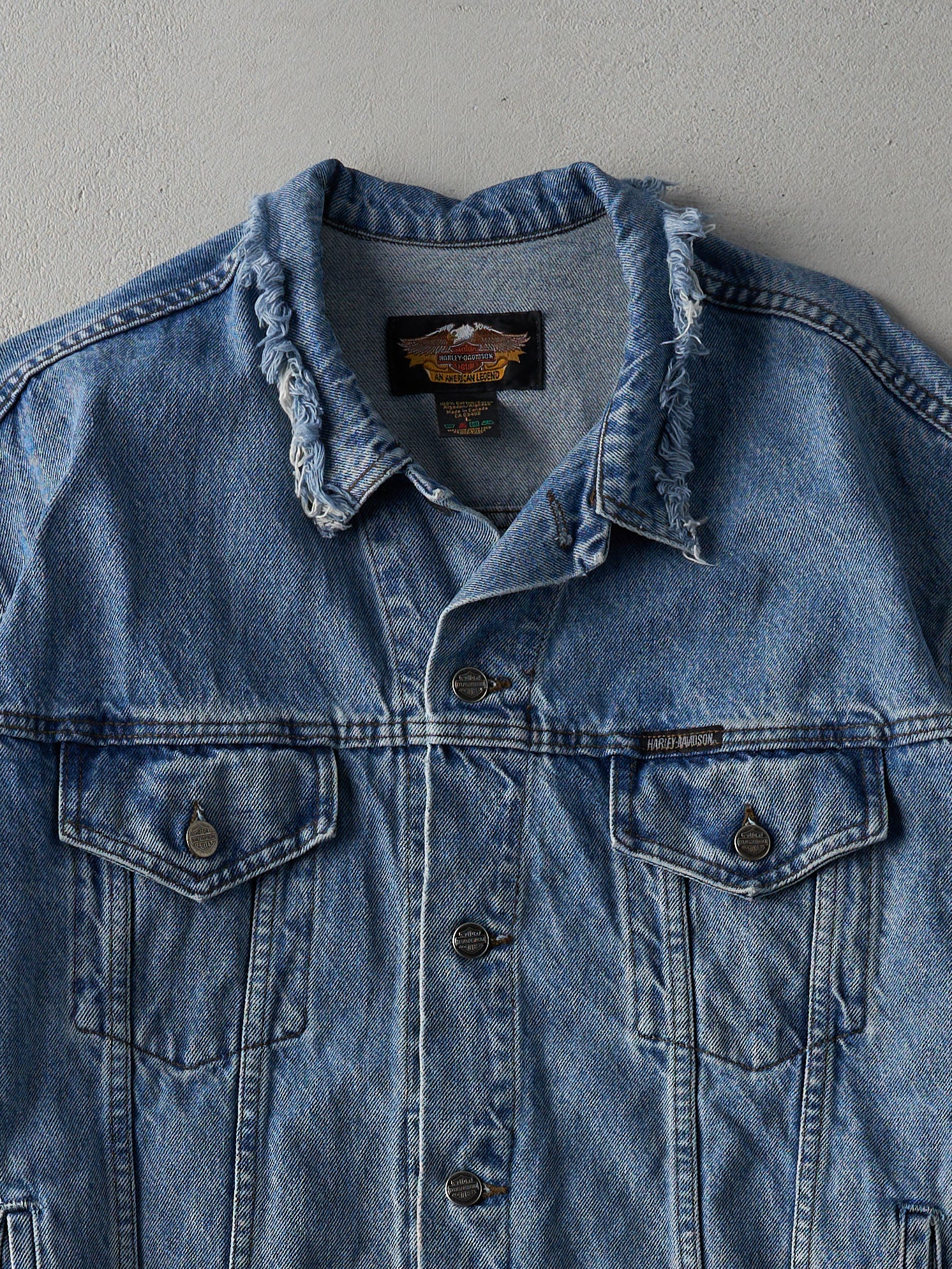 Vintage 90s Light Wash Harley Davidson Denim Jacket (L) - Image 3