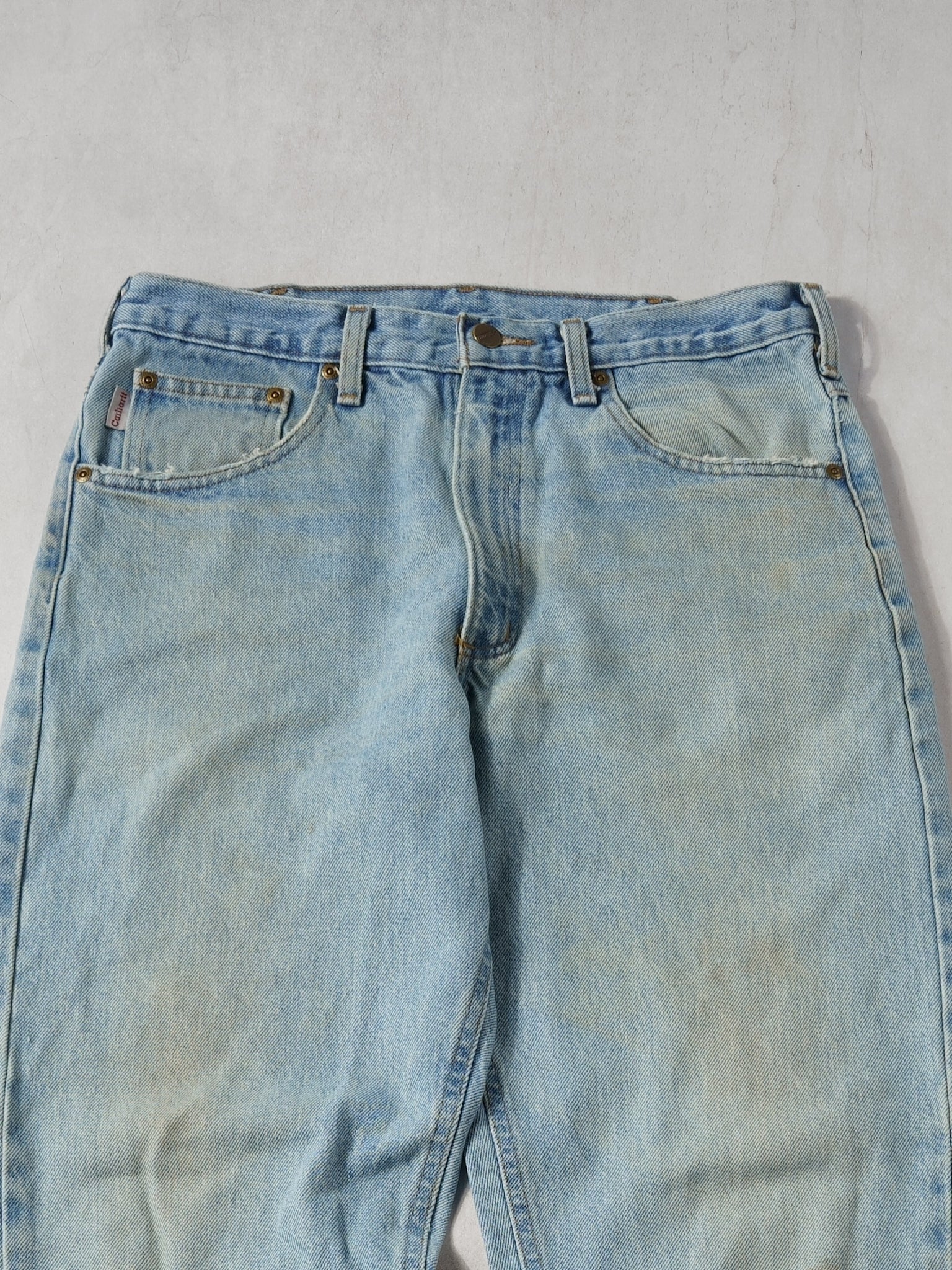 Vintage 90s Light Washed Blue Carhartt Denim Jeans (32x32) - Image 3