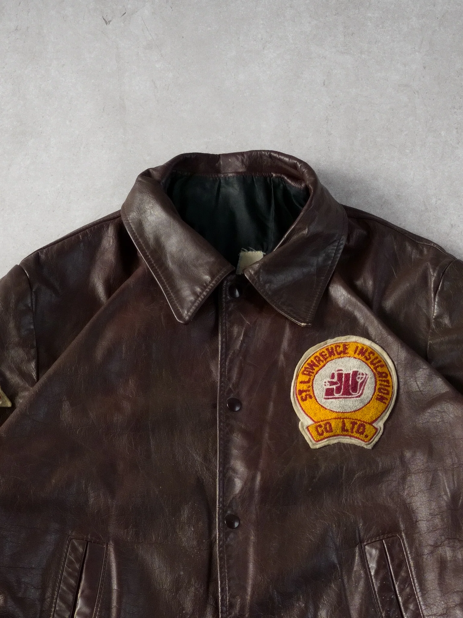 Vintage 70s Maroon St Lawrence Insulation Co Collared Leather Jacket (L) - Image 2