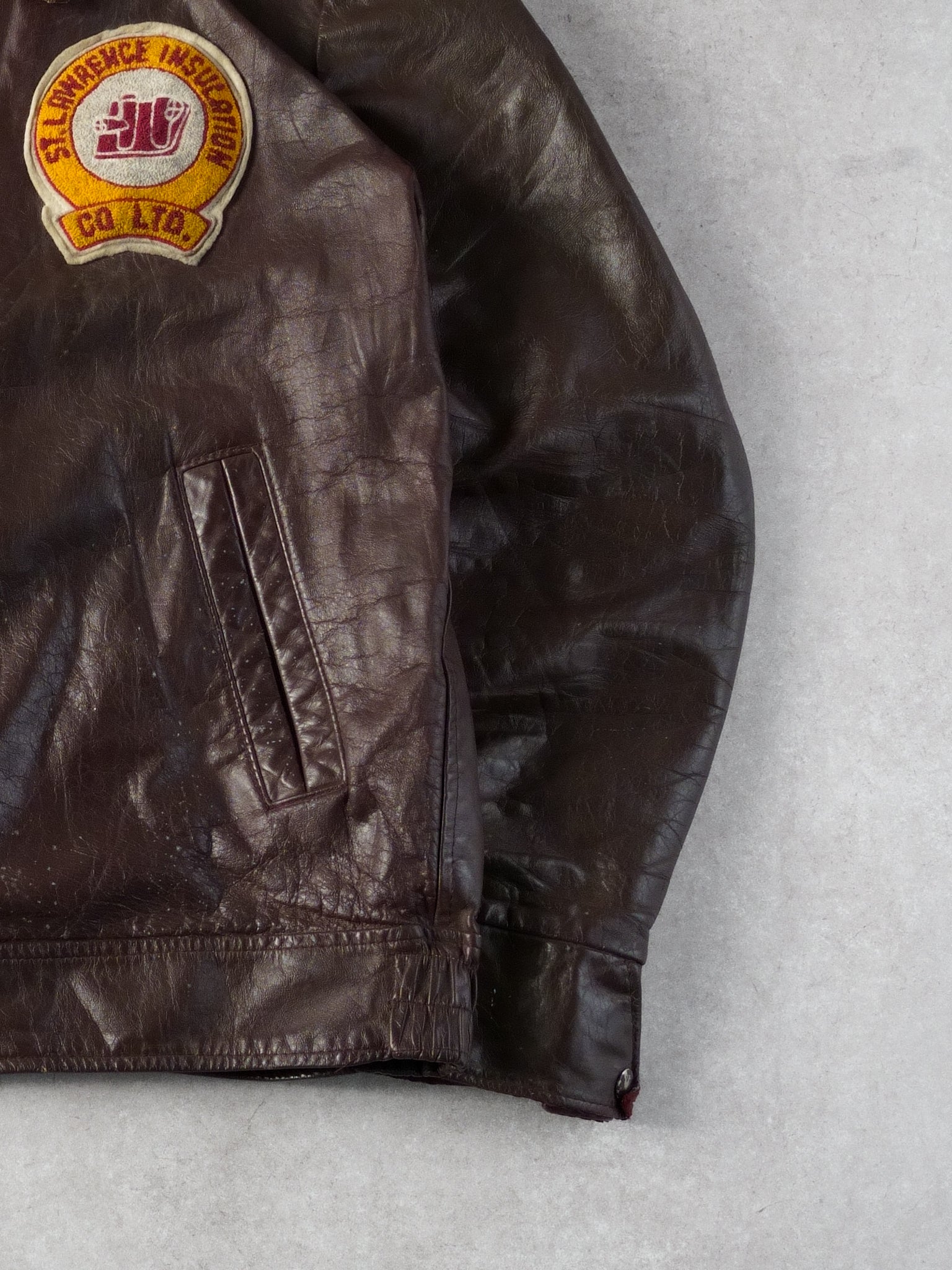 Vintage 70s Maroon St Lawrence Insulation Co Collared Leather Jacket (L) - Image 3