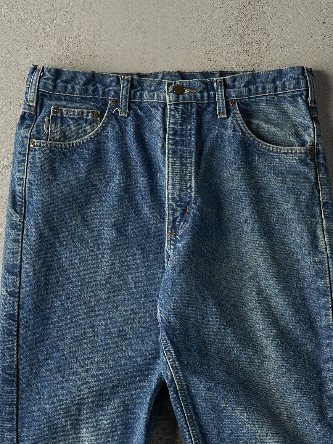 Vintage 90s Mid Wash Carhartt Flannel Lined Jeans (35x29) - Image 3
