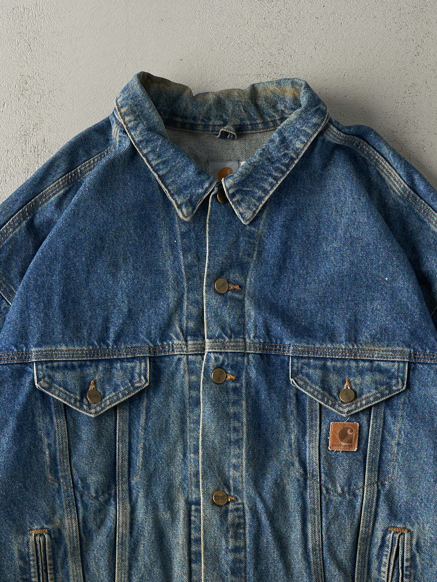 Vintage 90s Mid Wash Carhartt Trucker Denim Jacket (XXL) - Image 3