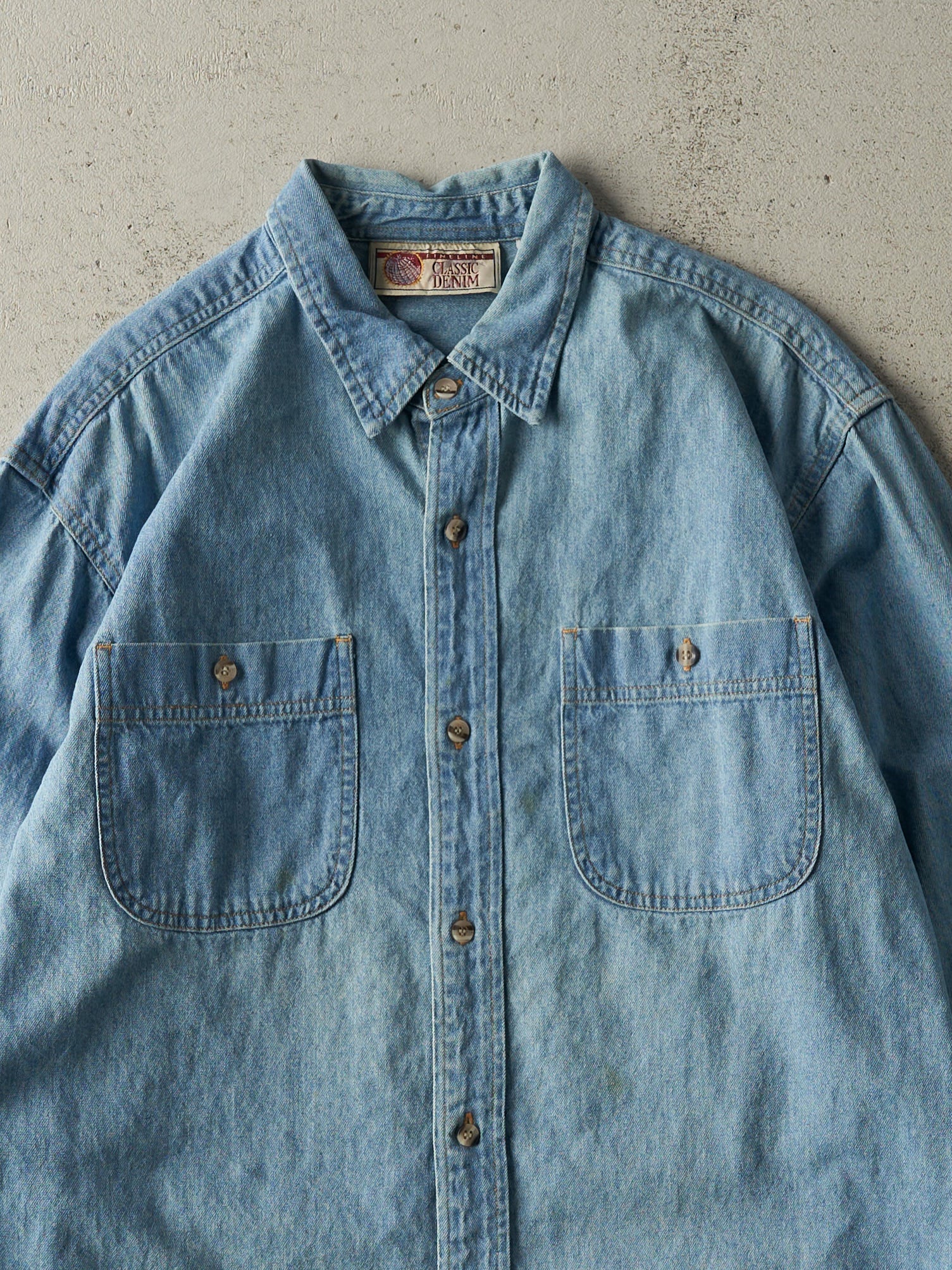 Vintage 90s Mid Wash Denim Button Up (M) - Image 2