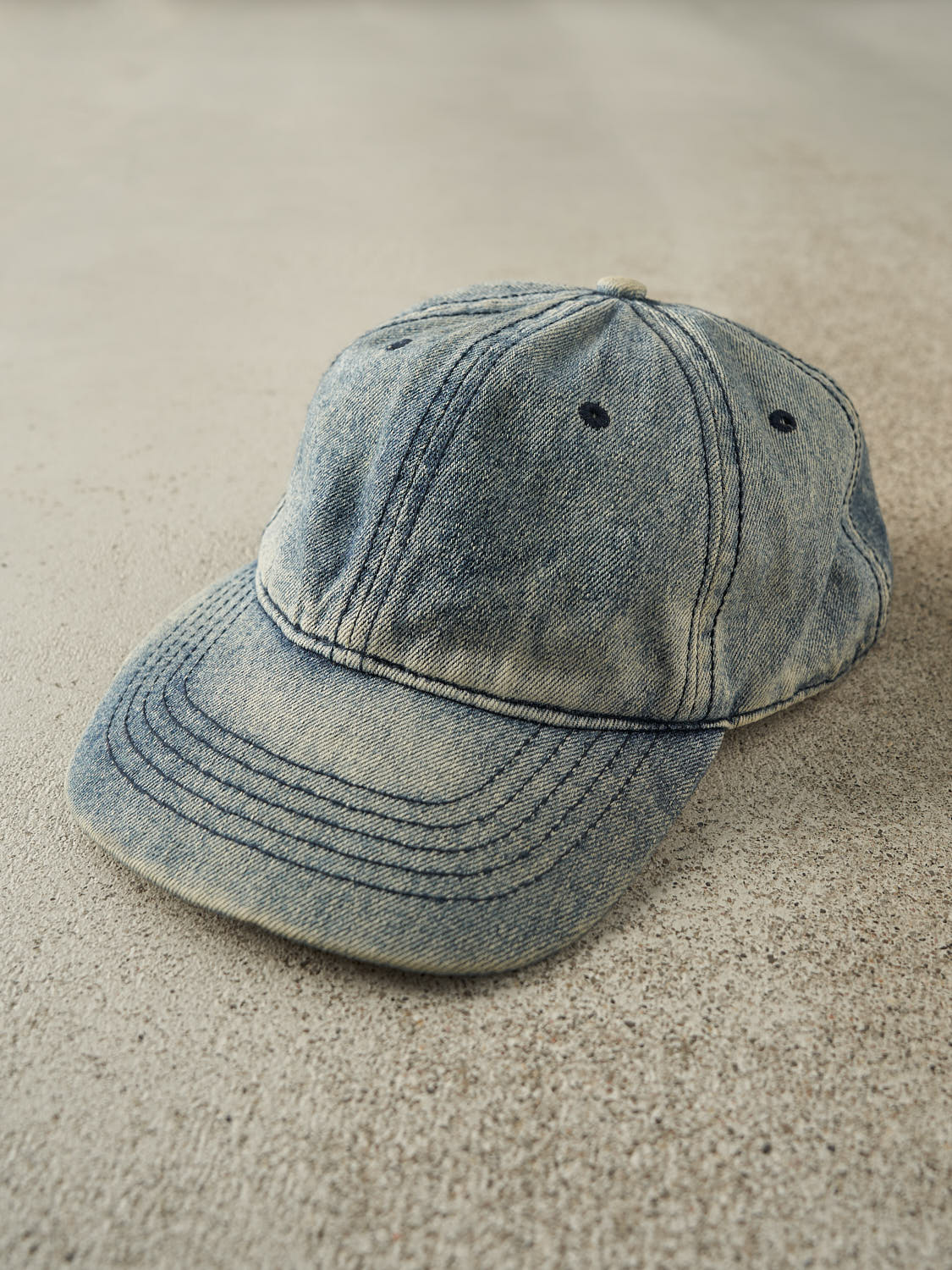 Vintage 90s Mid Wash Denim Leather Strapback (O/S) - Image 2