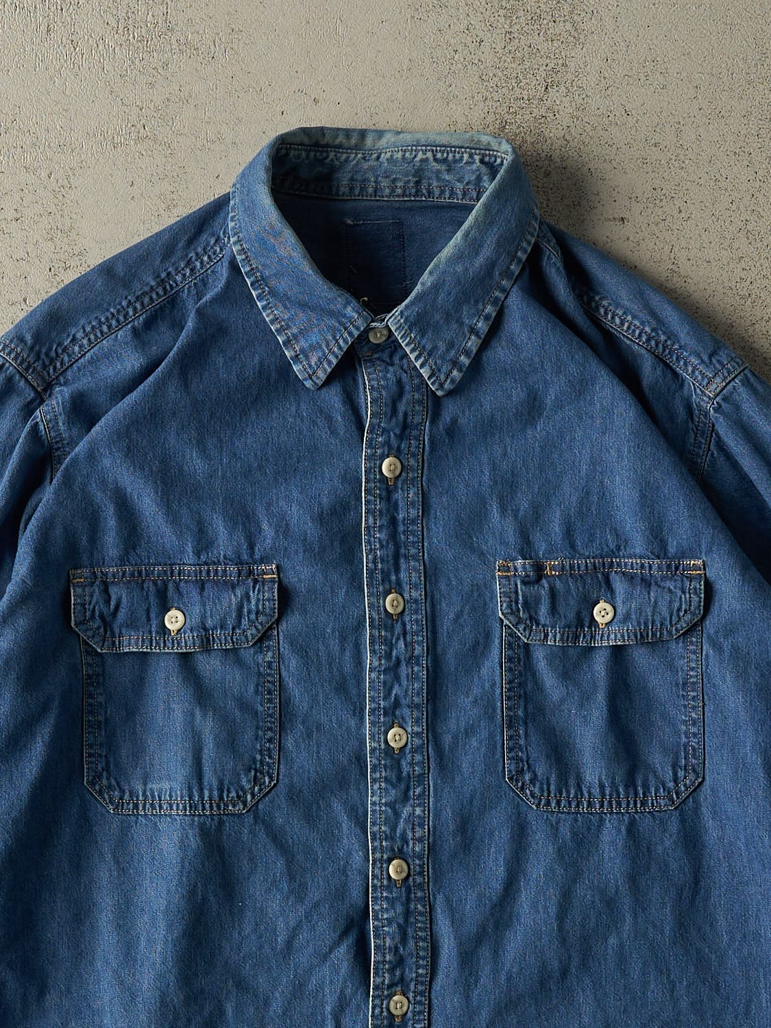 Vintage 90s Mid Wash Dickies Denim Button Up Long Sleeve (XL/XXL) - Image 2